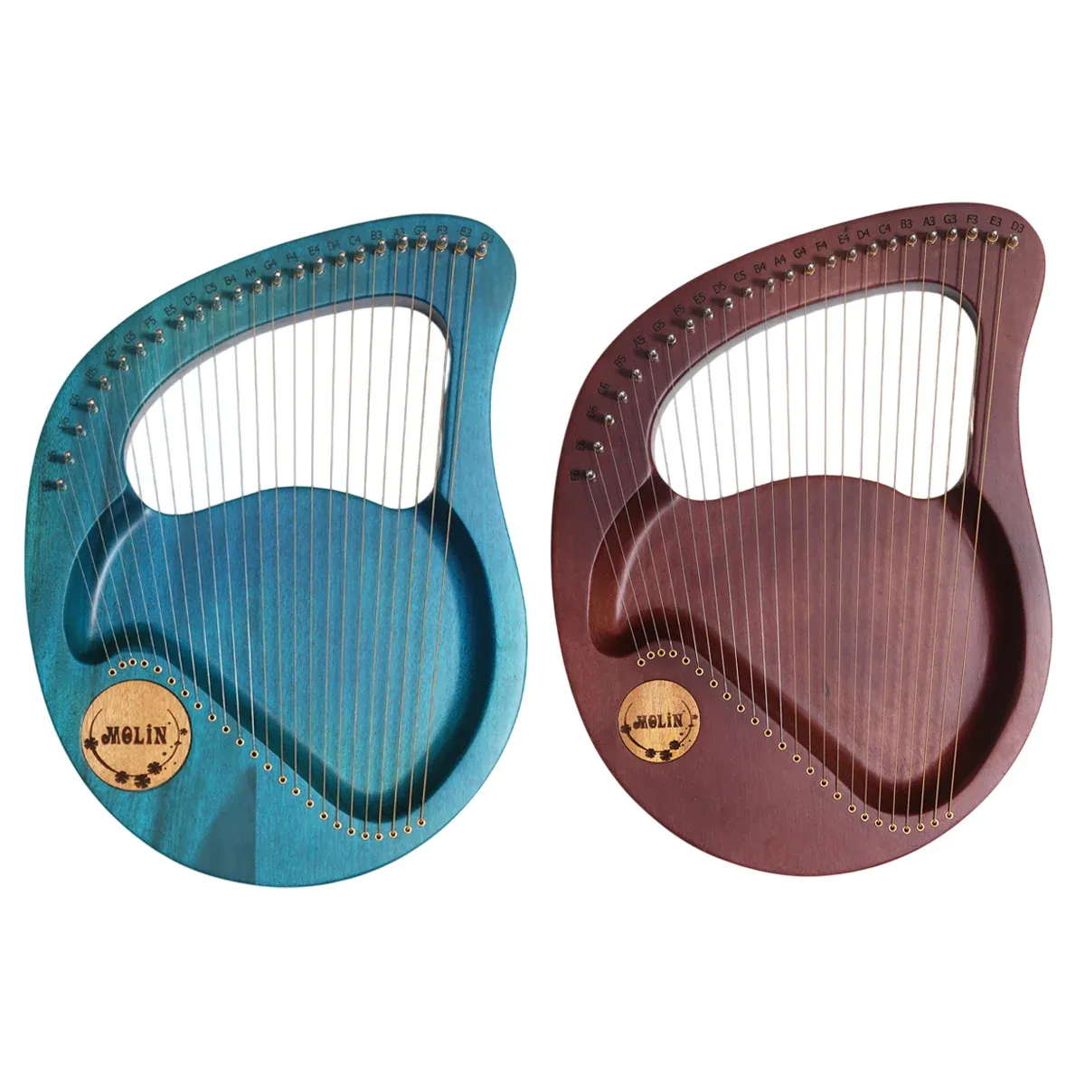 Solid Wood Veneer Laiya 24-String Harp Basic Model Beginner Music Instrument - Emerald Green — image 3