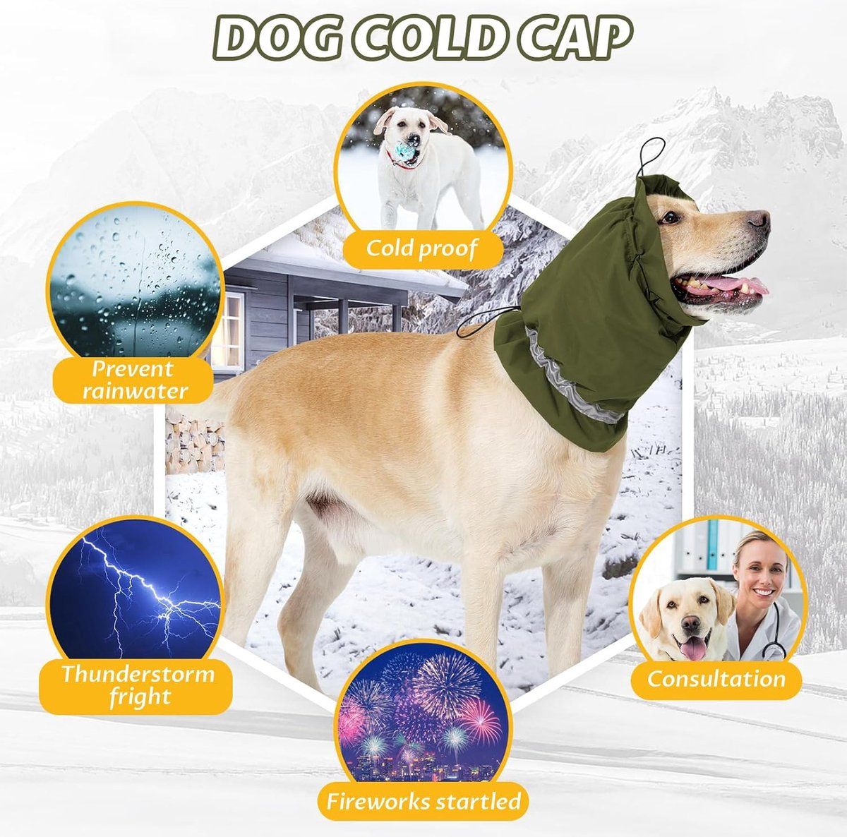 Dog Winter Earmuffs Calming Waterproof Snowproof Army Green, Size M, 40-54 cm — image 2