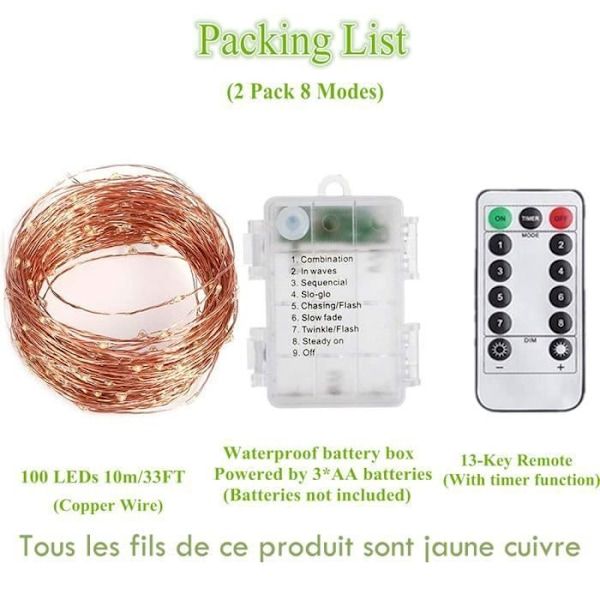 2 Pack, 10 m 200 LED USB-powered String Lights, IP67 Waterproof Indoor Outdoor Lights for Christmas, Wedding, Patio and Lawn — image 4