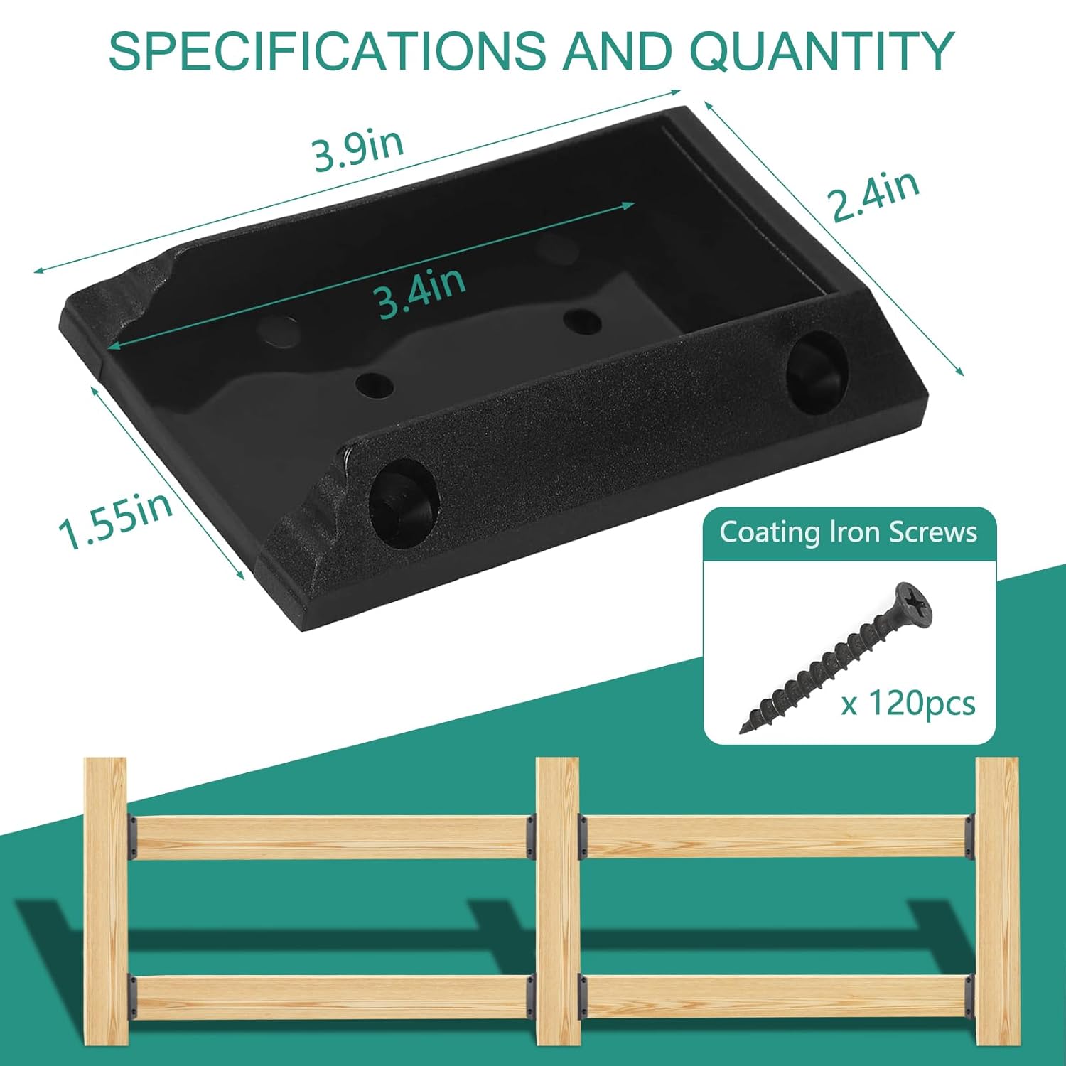 20pcs Deck Railing Brackets Connectors for 2 × 4 Railing Wood Post with 120pcs Wood Screws — image 2