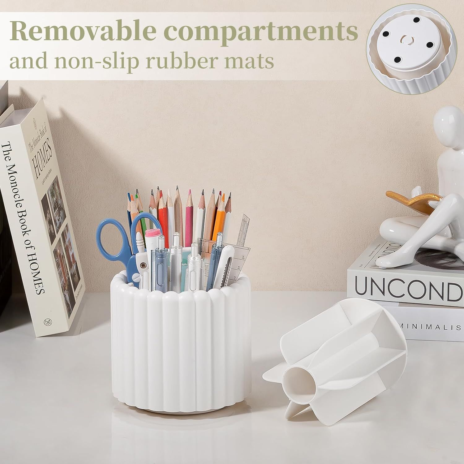 360° Rotating Pen Holder 7 Slots Desk Organizer Removable Pencil Cup Plastic Art Supplies and Accessories Desktop Storage Box Caddy for Office, School, Home — image 4