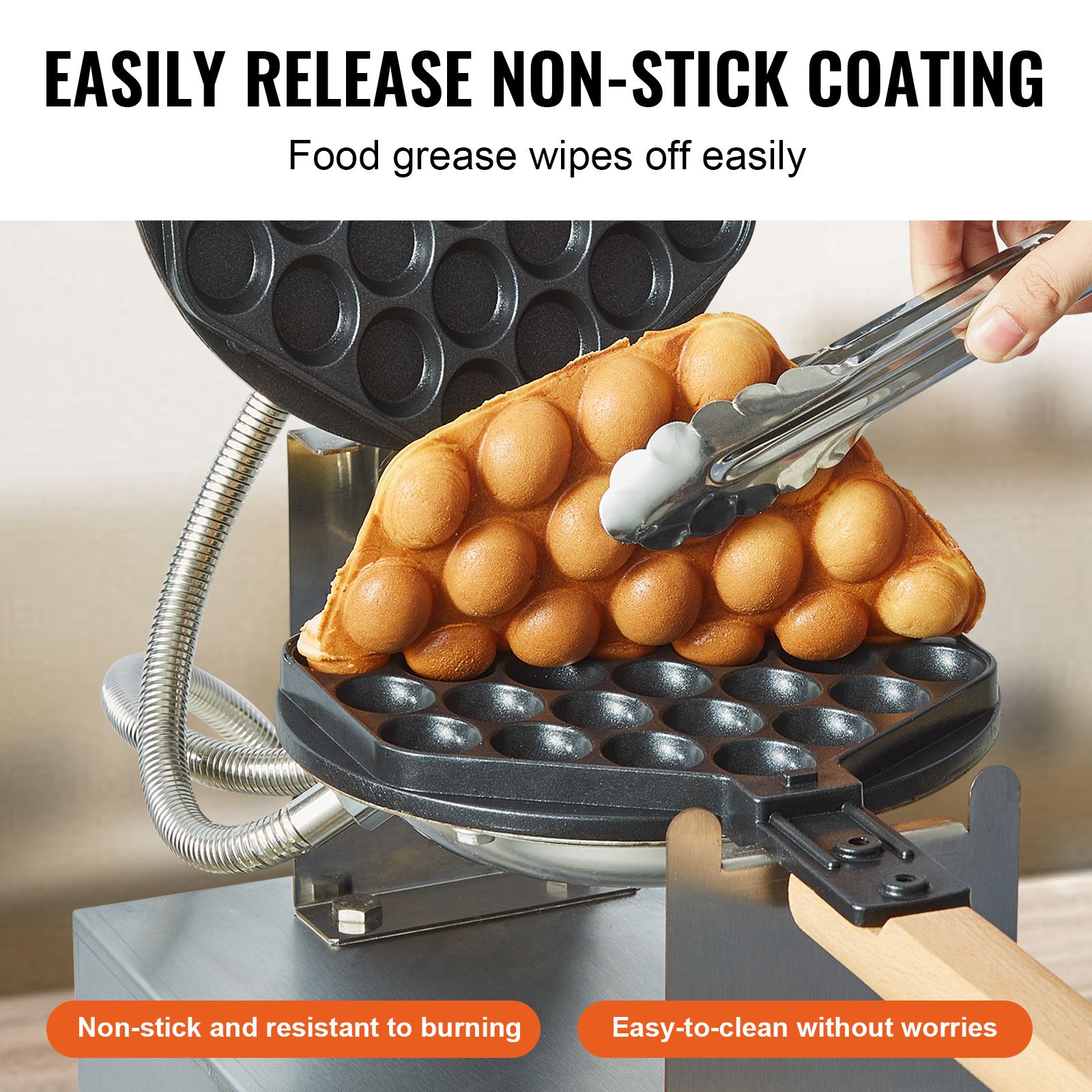 Commercial Bubble Waffle Maker, 1400W Egg Pancake Baker Machine, Non-Stick Stainless Steel Egg Bubble Puff, 180° Rotatable, Temp and Time Control, Wooden — image 4