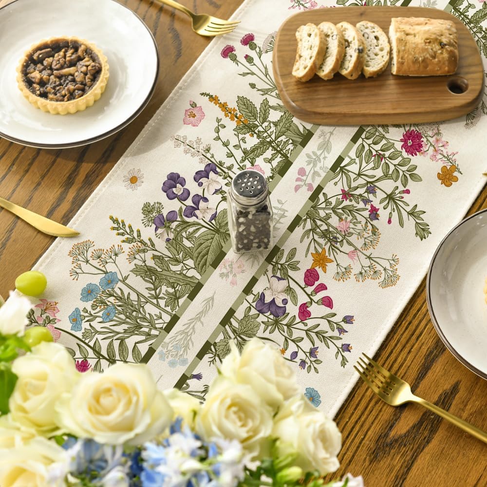 Vintage Wildflowers Daisy Spring Table Runner,Seasonal Summer Floral Kitchen Dining Table Decoration for Home Party Decor 13x72 Inch — image 4