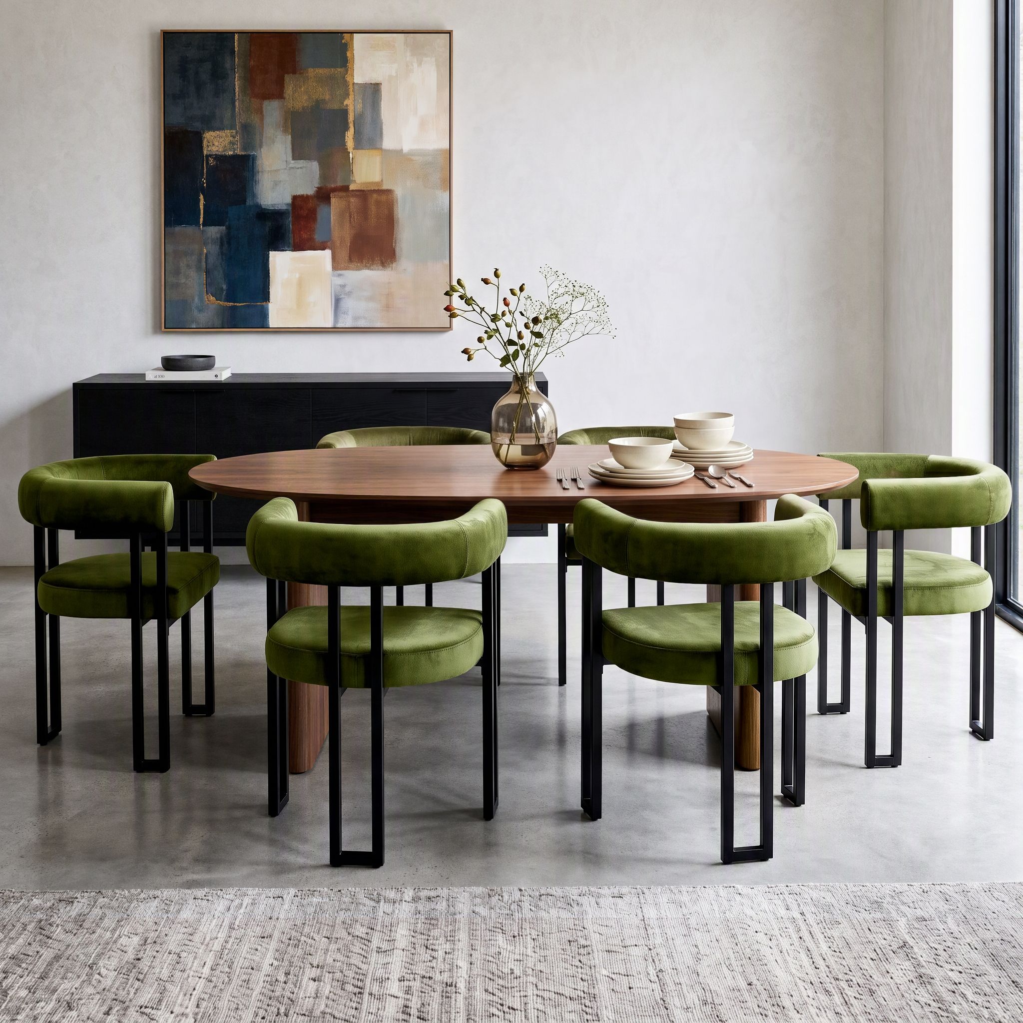 Artiss Dining Chairs Set of 6 Velvet Upholstered Barrel Chairs with Curved Armrests & Back Green โ image 4