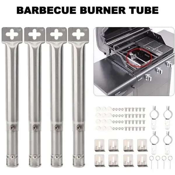 4 Pack Adjustable Stainless Steel Gas Grill Burner Tubes for Most Propane Grills, Replacement Parts for Even Heat Distribution, Silver — image 4