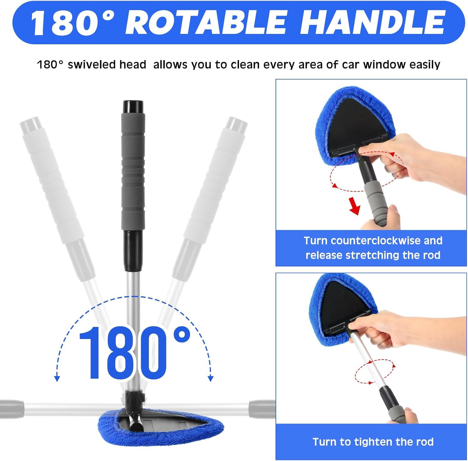 Green Car Windshield Cleaner Tool, Inside with 4 Reusable and Washable Microfiber Pads and Extendable Handle, Moisture Removal Tool โ image 2