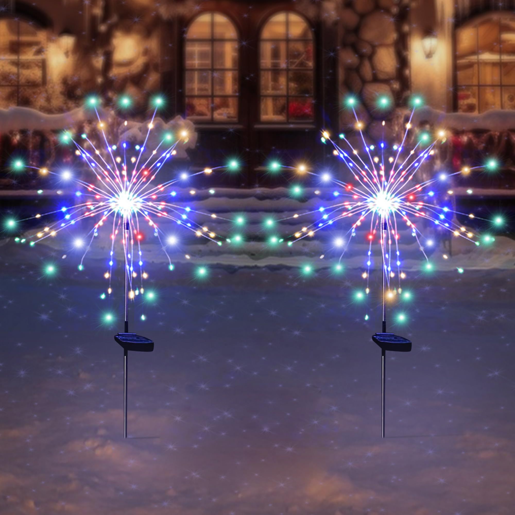 Solar Garden Lights Solar Lights Outdoor Waterproof 2 Pack Solar Powered Firework Stake Lights 120 LED Solar Outside (Colorful) — image 2