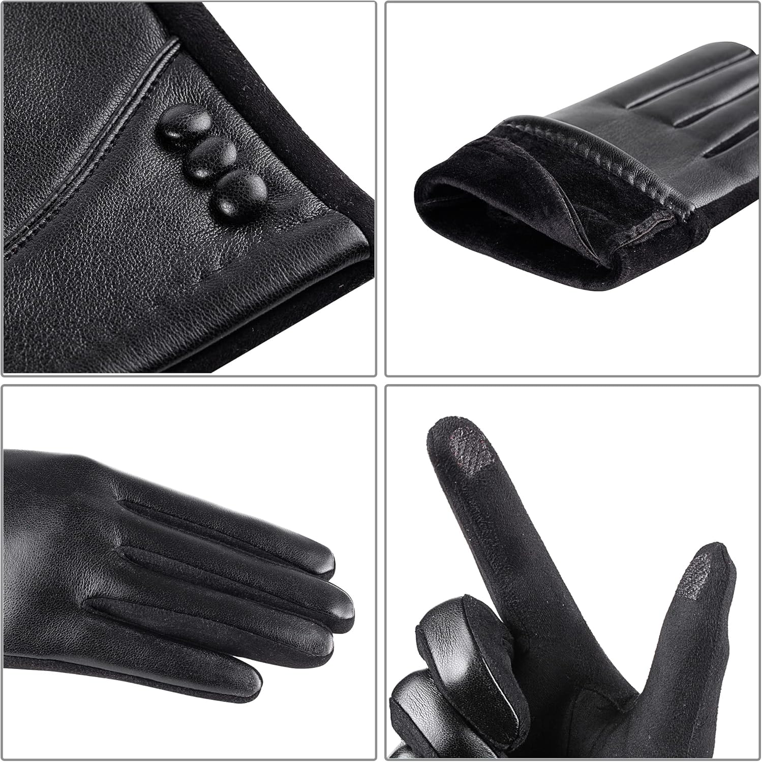 Womens Winter Leather Gloves Touch Screen Wool Lined Windproof Warm Suede Fashion Dress Gloves โ image 3