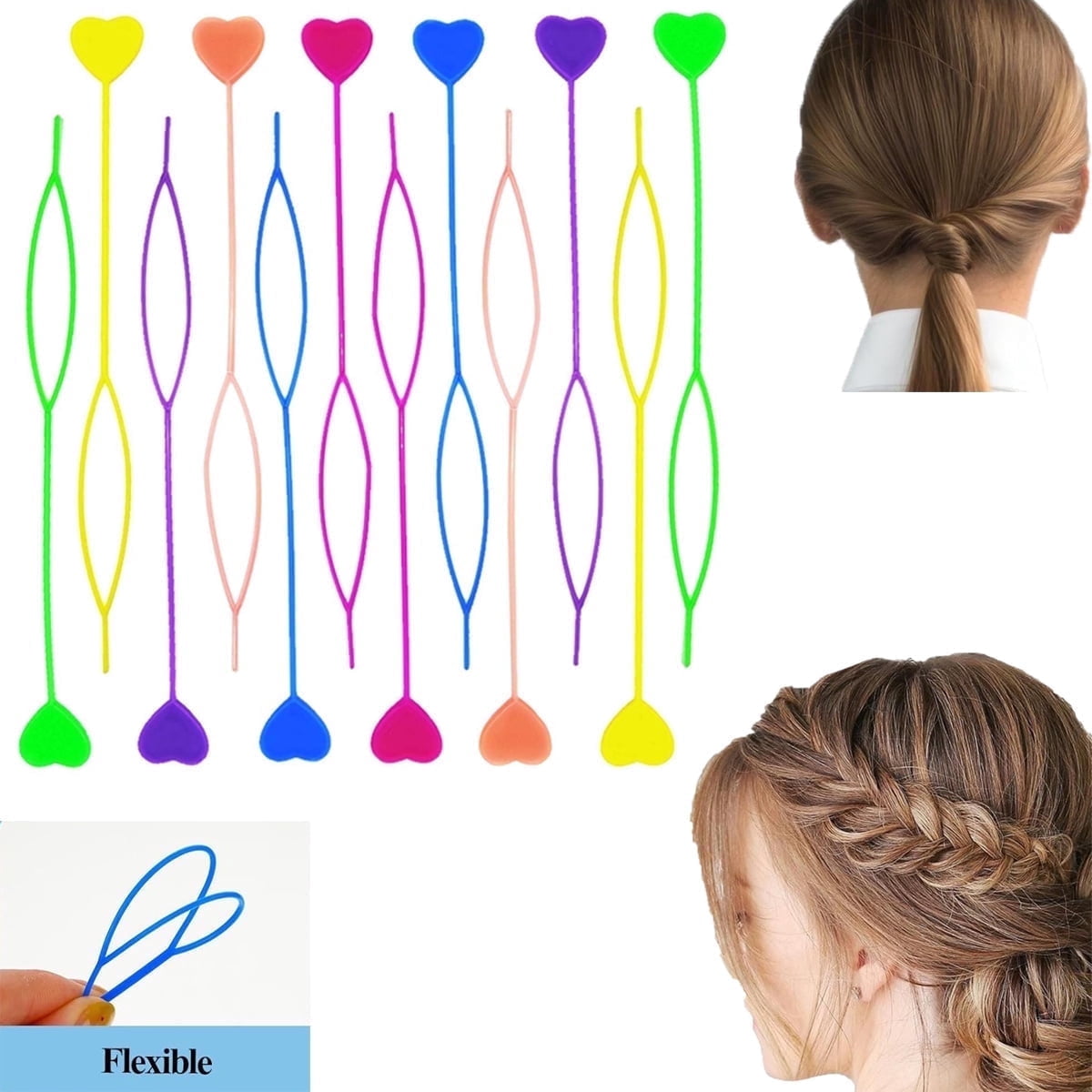 20Pcs Quick Beader for Loading,Quick Hair Beader Tool,Plastic Ponytail Maker,Elastic Hair Braiding Set,Automatic Threader Braid Loop for Women Plait Styling