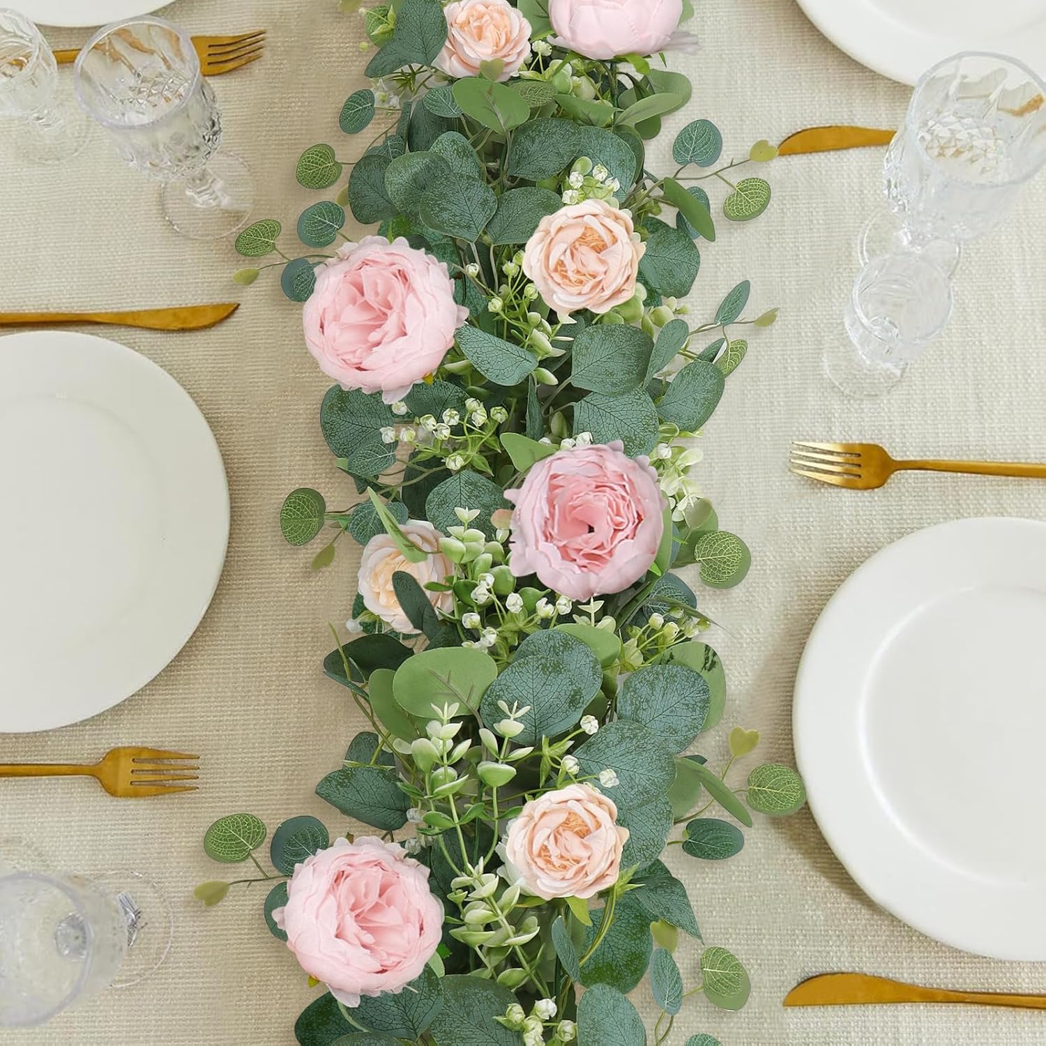 2 Pack 13FT Flower Garland, Artificial Rose Vine Fake Flower Garland Silk Rose Peony Hanging Vine Faux Floral Garlands for Wedding Party Arch Table Wall — image 6