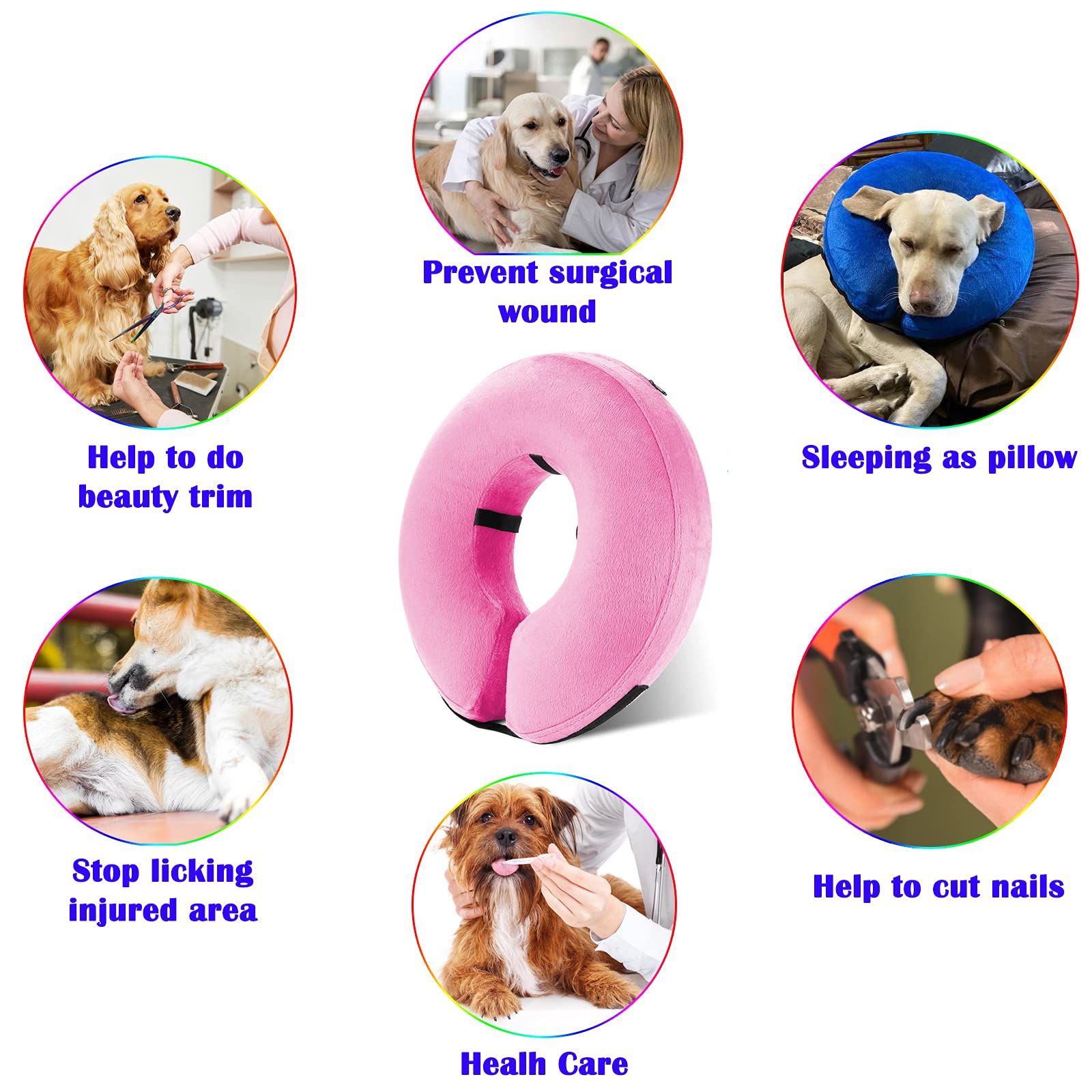 Inflatable Dog Cone Collar for After Surgery, Doggie Neck Blow up Donut Recovery ECollar, Soft Adjustable Dog Cone for Small Medium Large Dogs and Cats (S — image 4