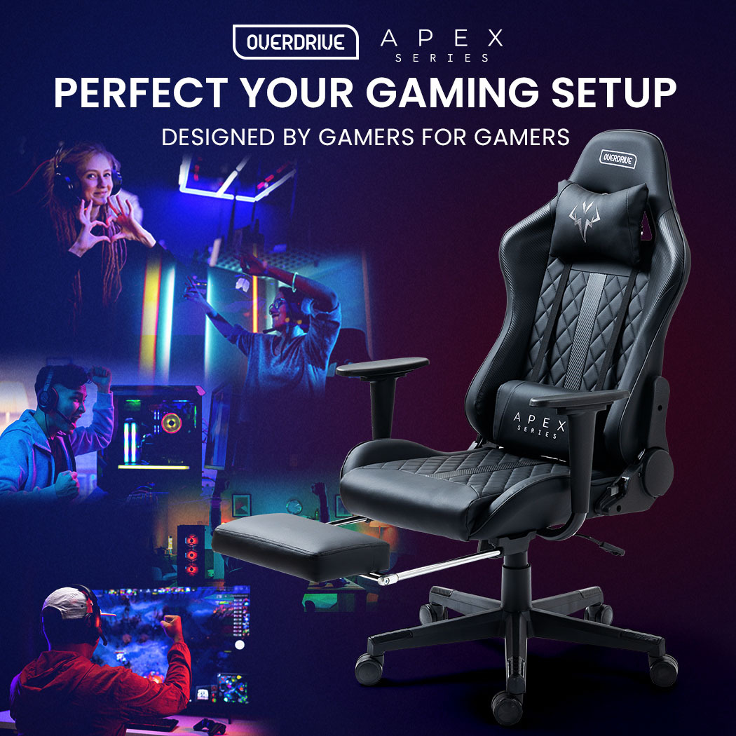 OVERDRIVE Apex Series Reclining Gaming Ergonomic Office Chair with Footrest, Black โ image 5
