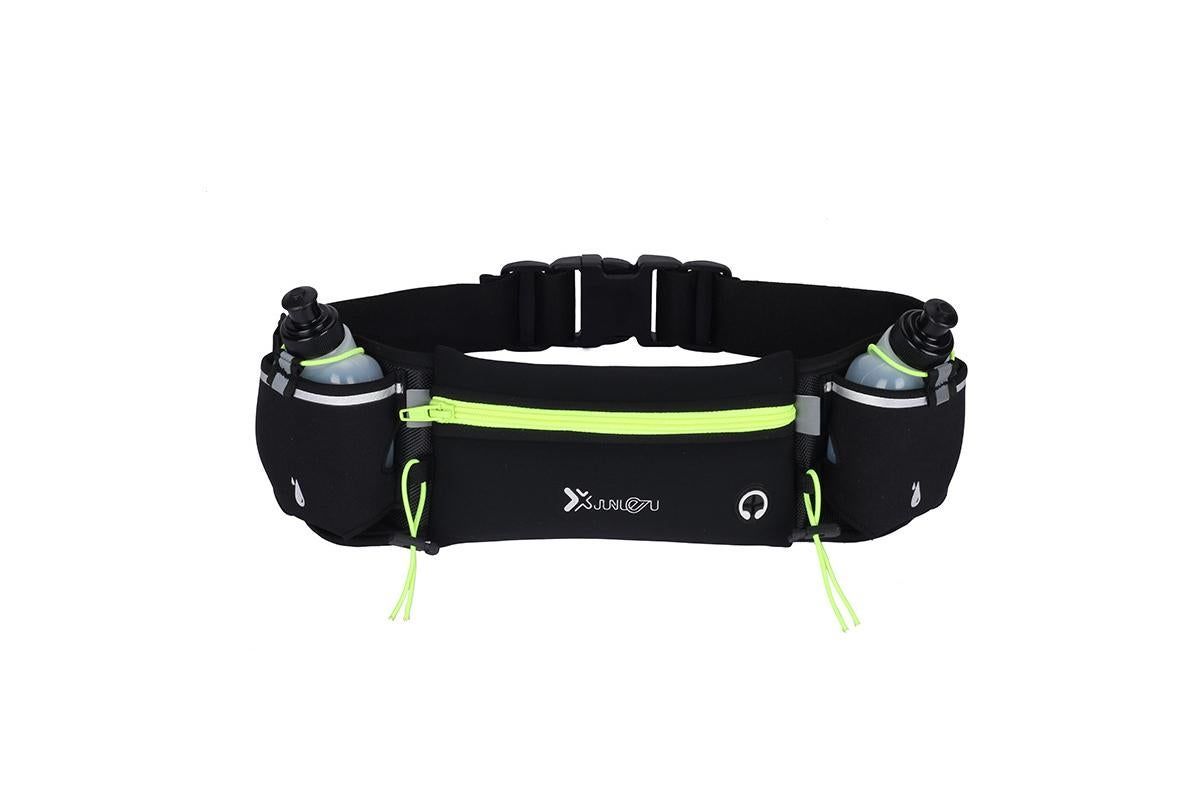 Hydration Running Belt with 2 Water Bottles and Phone Pouch for Marathon Hiking - Green