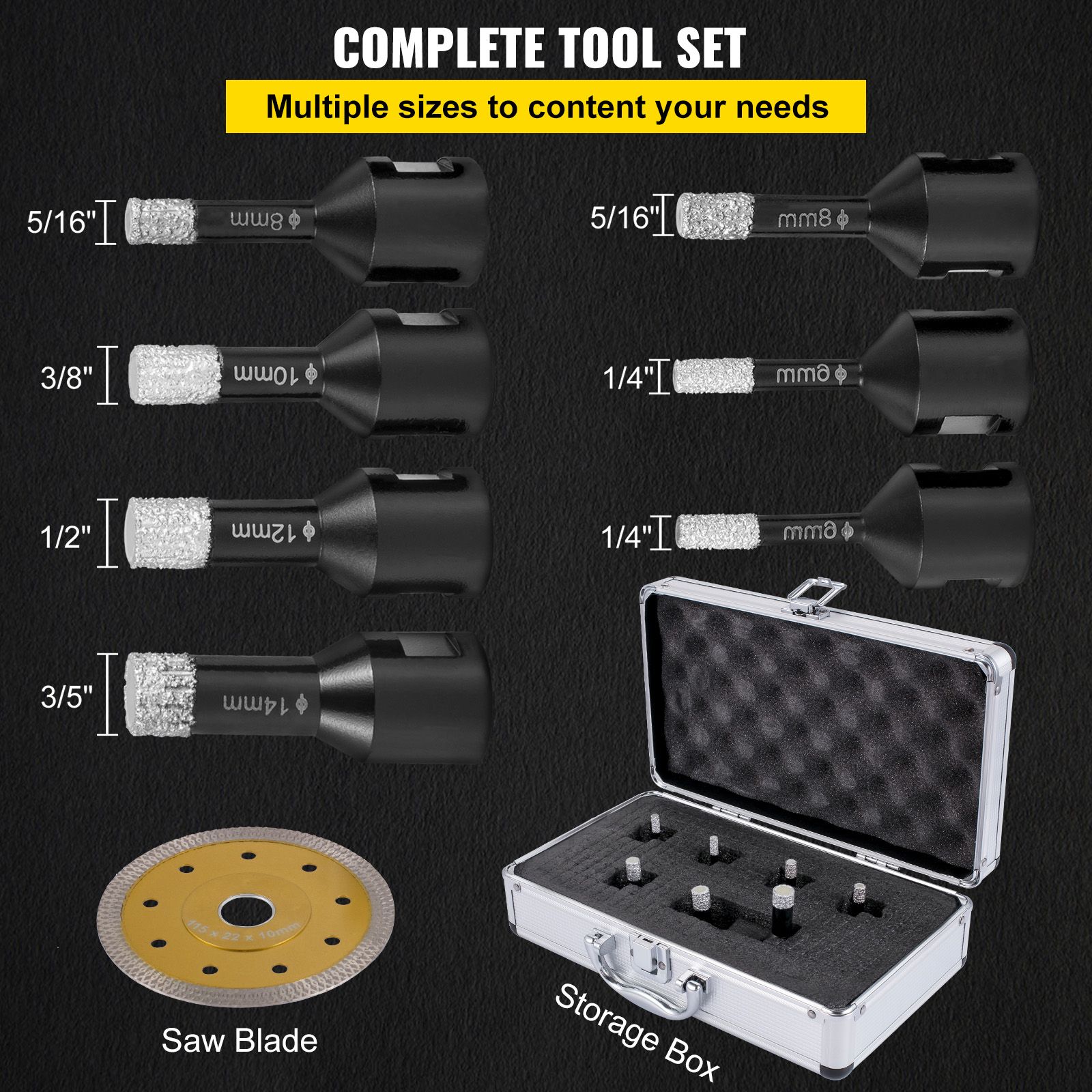 Diamond Drill Bits 7PCS Diamond Hole Saw 6/6/8/8/10/12/14mm Tile Hole Saw Kit Vacuum Brazed Diamond Drill Bit 0.59in/15mm Segment Tile Hole Saw w Storage Case โ image 4