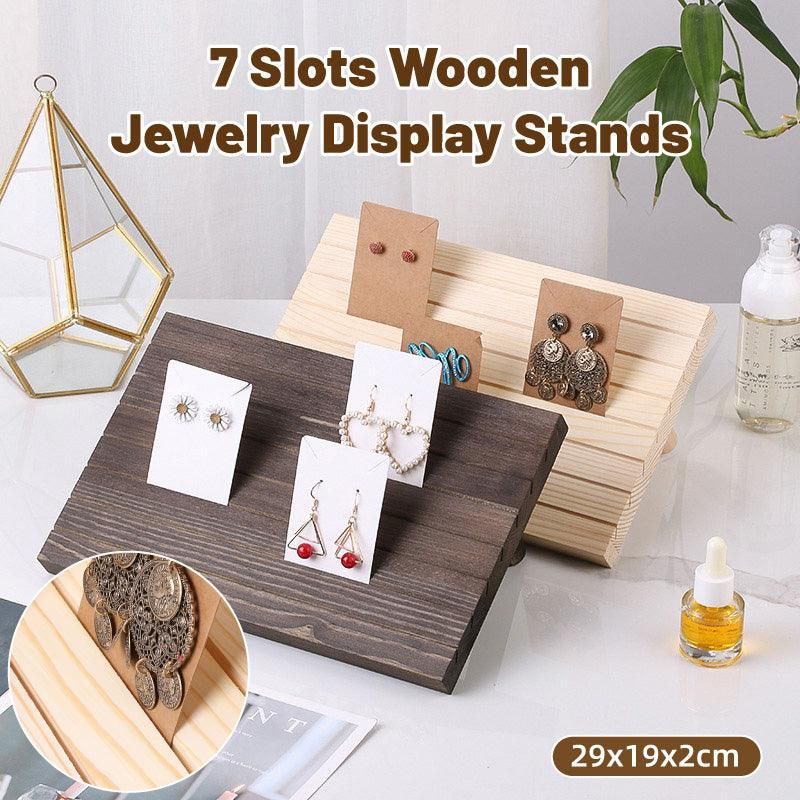 Wooden Earrings and Studs Display Rack Jewellery Organizer Stand 7 Slots Storage - Beige โ image 2