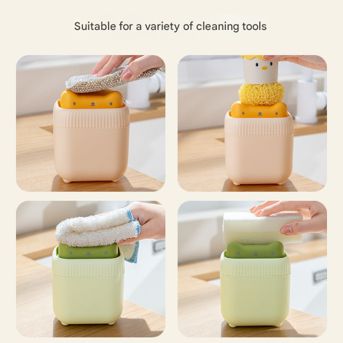 2 Pcs Green Cute Cat Press-to-Dispense Soap Pump & Sponge Caddy for Kitchen Sink โ image 3