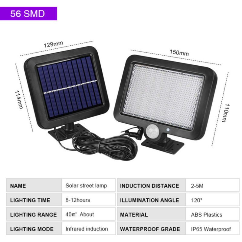 Outdoor Solar Light with 56 LED Motion Sensor IP65 Waterproof 120 Degree Solar Garden Light with Cable, 5m — image 3
