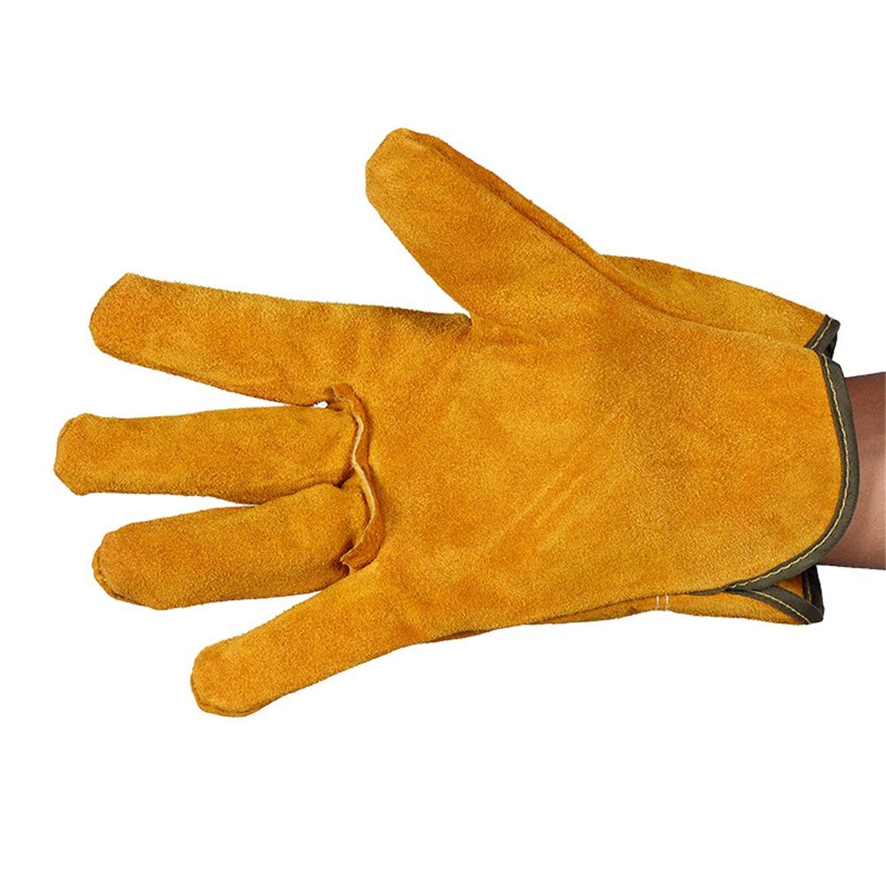 Welding Gloves Heat Insulation Protective Cowhide Leather Gloves for Welding Workwear Heat Resistant with Fleece Lining Short Cuff 1 Pair โ image 2