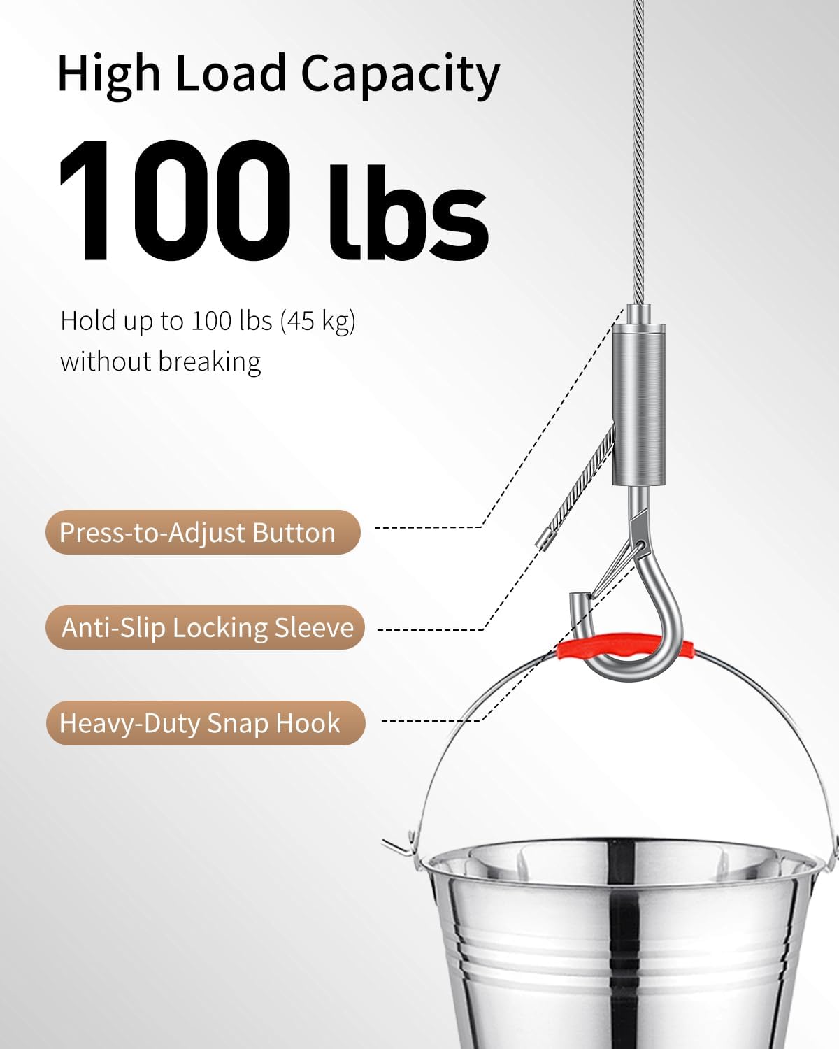 Adjustable Picture Hanging Wire, 6.6 Feet 1/16", Picture Hanging Kit for up to 100 lbs, Heavy Duty Stainless Steel Wire Rope for Mirror Curtain Photo Frame & — image 3