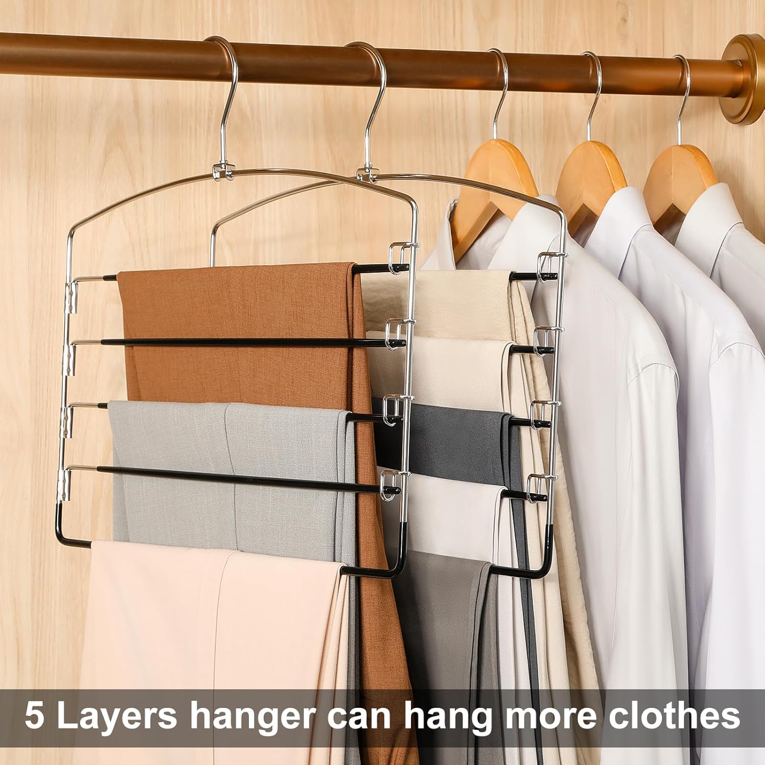 TOPIA HANGER Pant Hangers Space Saving 3 Pack Yoga Pants Leggings Hangers for Closet Non Slip 5 Tier Swing Arm Hanger Organizer for Pants Yoga Pants Leggings — image 2