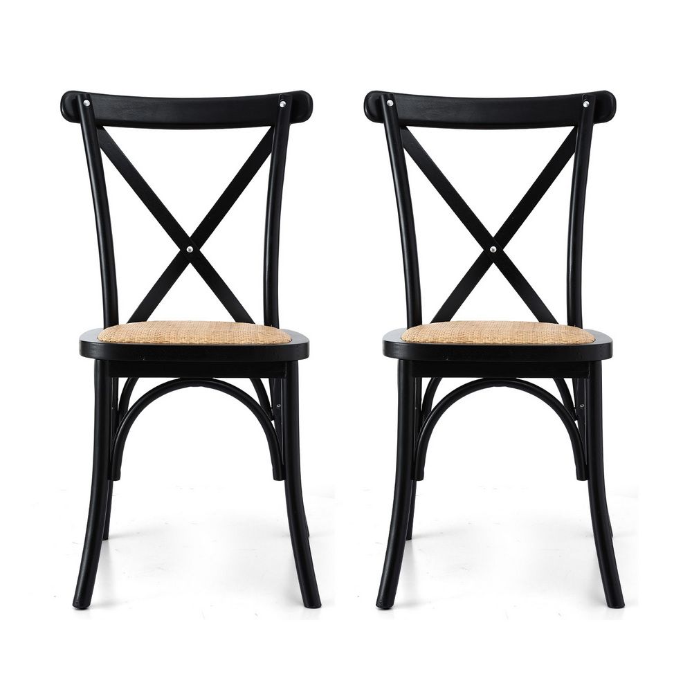 Artiss 2x Dining Chairs Rattan Wooden Kitchen Accent Chair Cafe Lounge Rubber Wood โ image 3