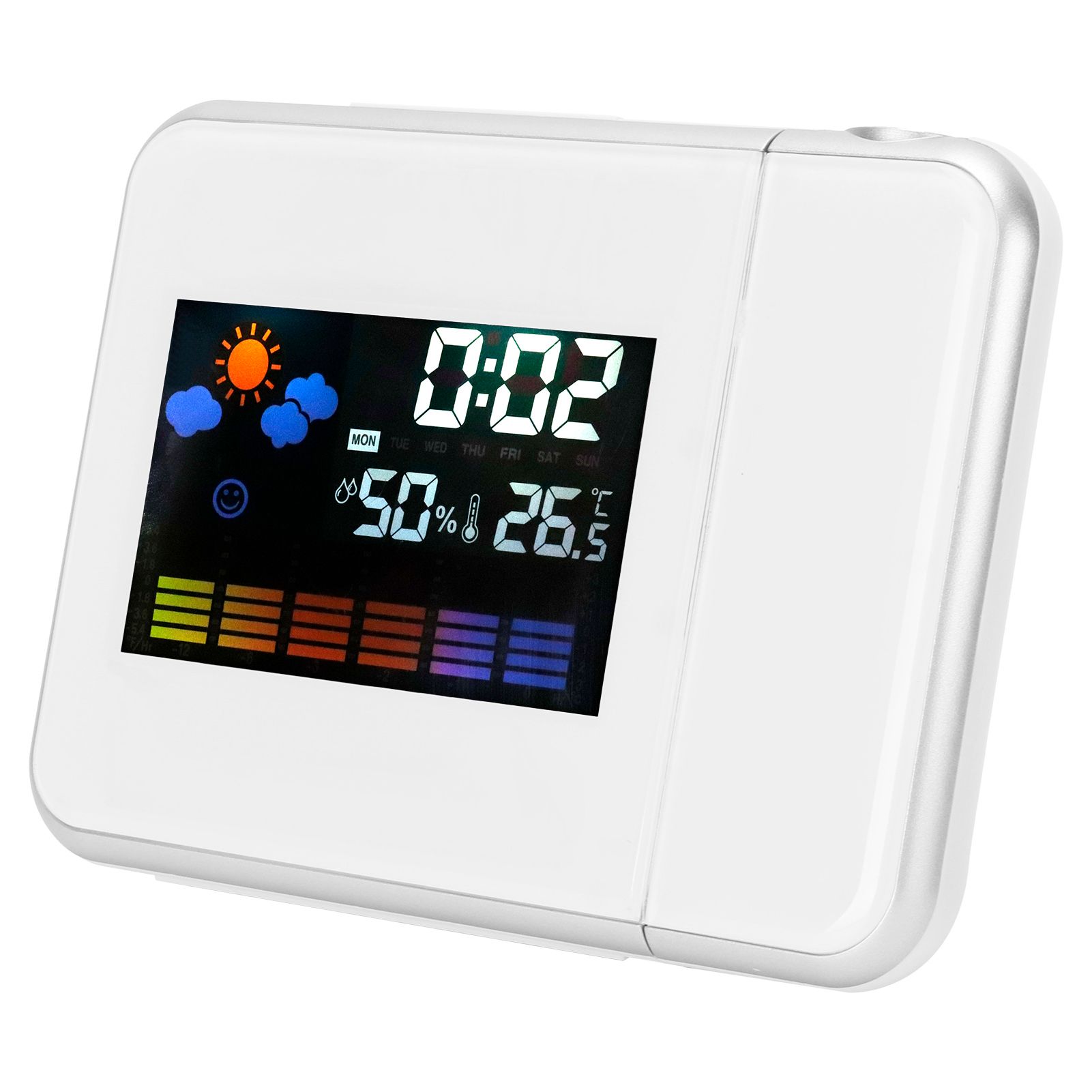 Indoor Projection LED Clock Thermometer Hygrometer Weather Forecast Snooze Perpetual CalendarWhite — image 2