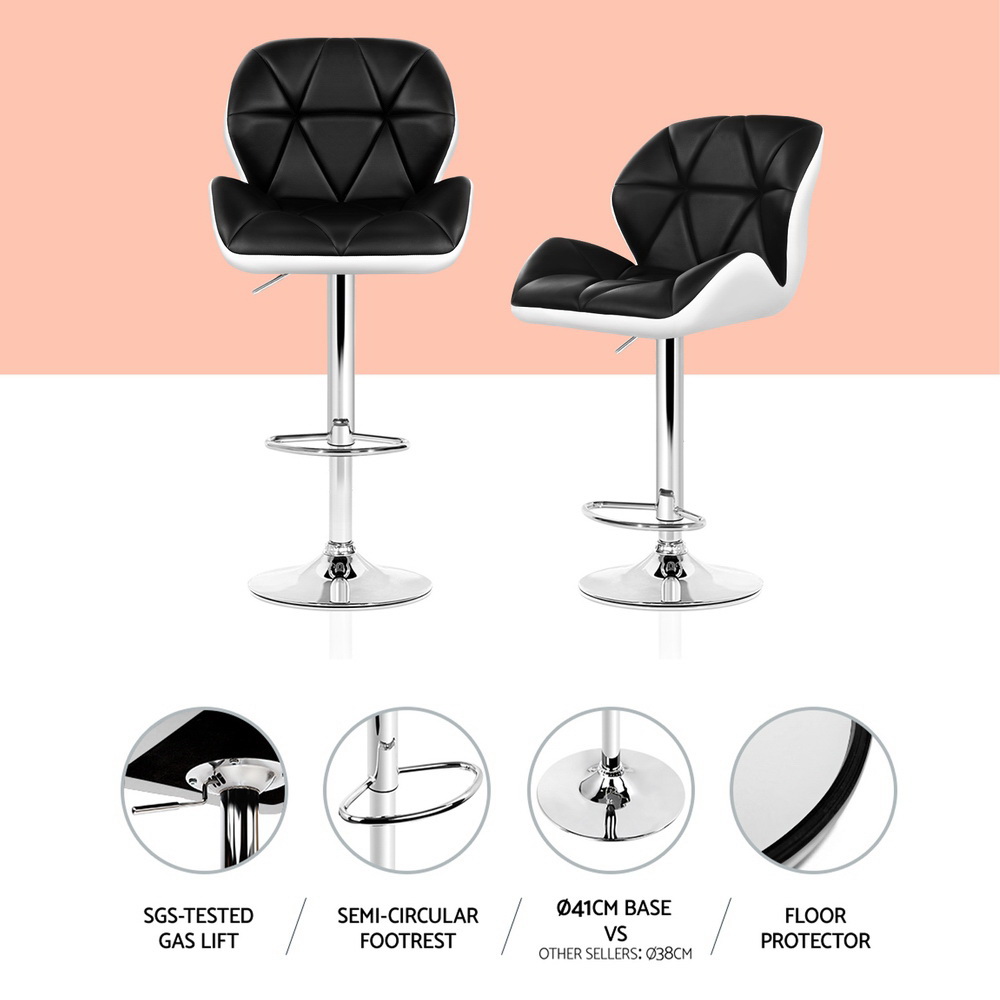 Artiss 4x Bar Stools Gas Lift Padded Leather Black & White — image 4