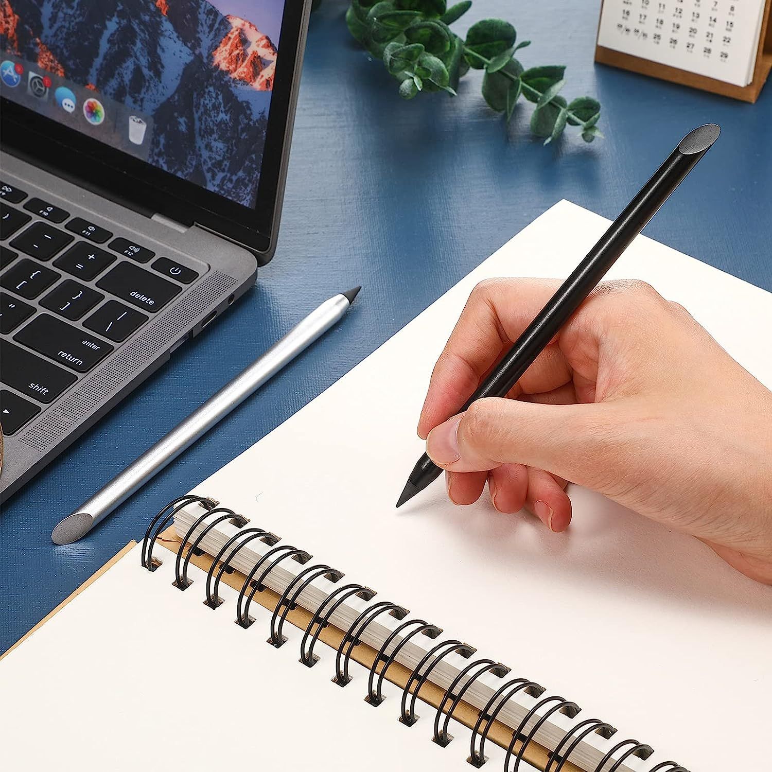 2 Pieces Metal Inkless Pen Inkless Erasable Pencil Metallic Pencil Aluminum Pencil for Writing, Drawing (Black and Silver) โ image 2