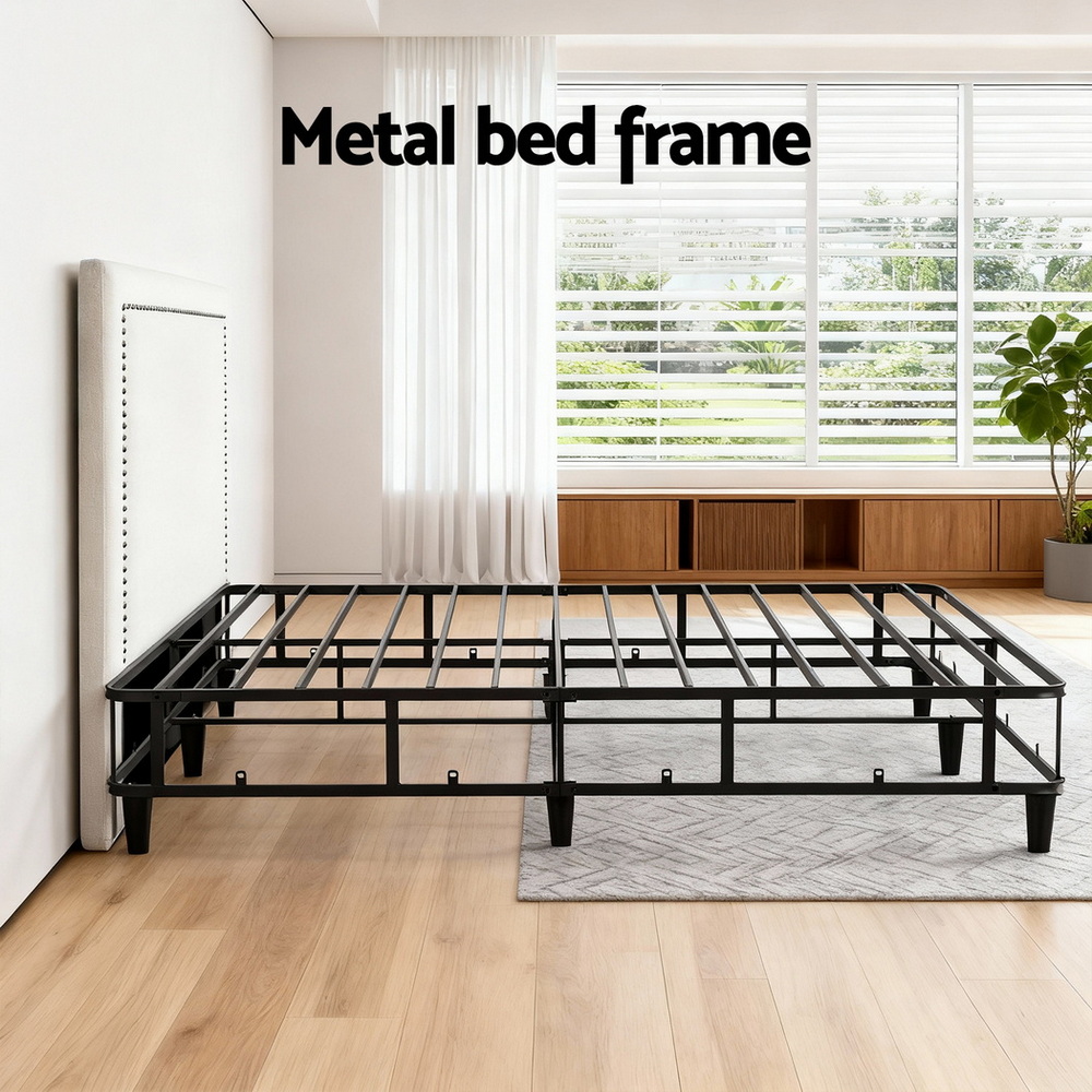 Artiss Queen Bed Frame with Headboard Platform Bed Base Grey Beige Fabric Metal โ image 5