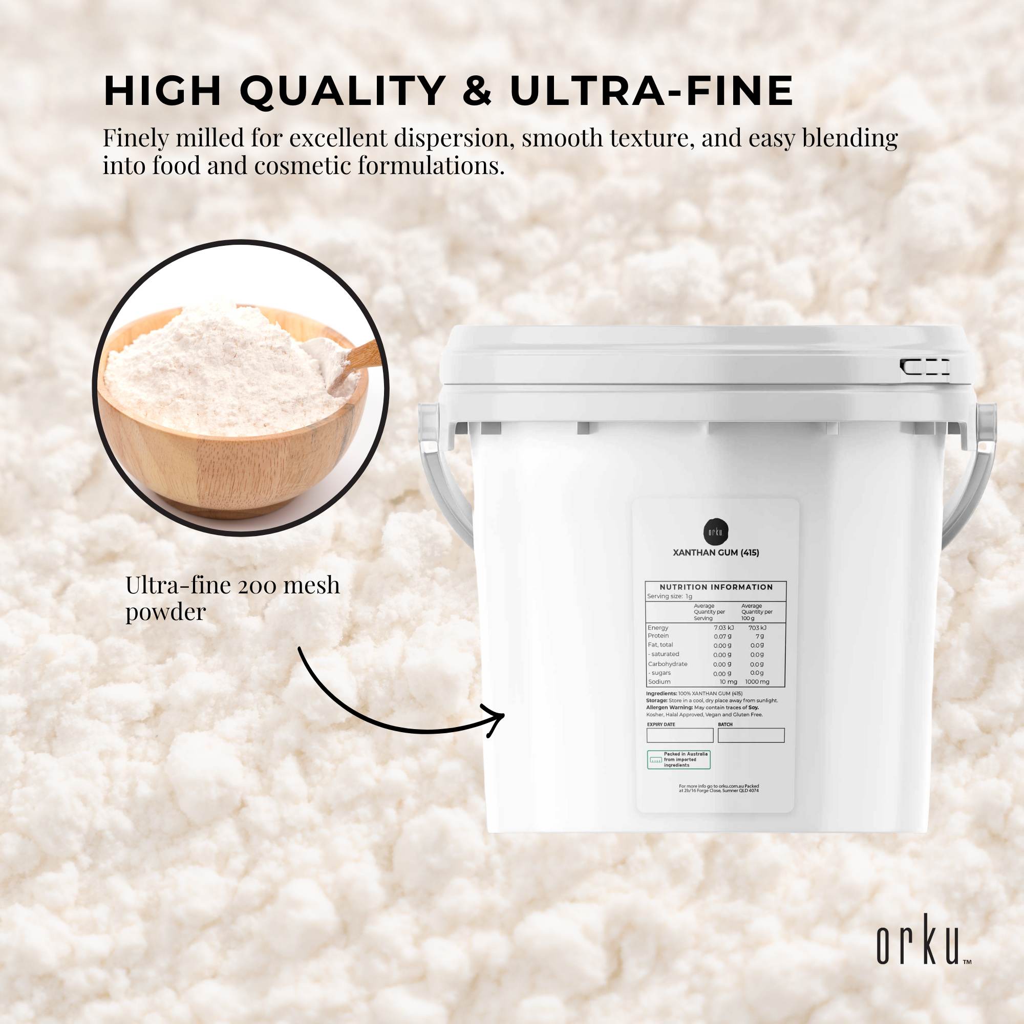 Orku 3Kg Xanthan Gum Thickener Pure Powder 200 Mesh FCC E415 Food Additive TUB โ image 4