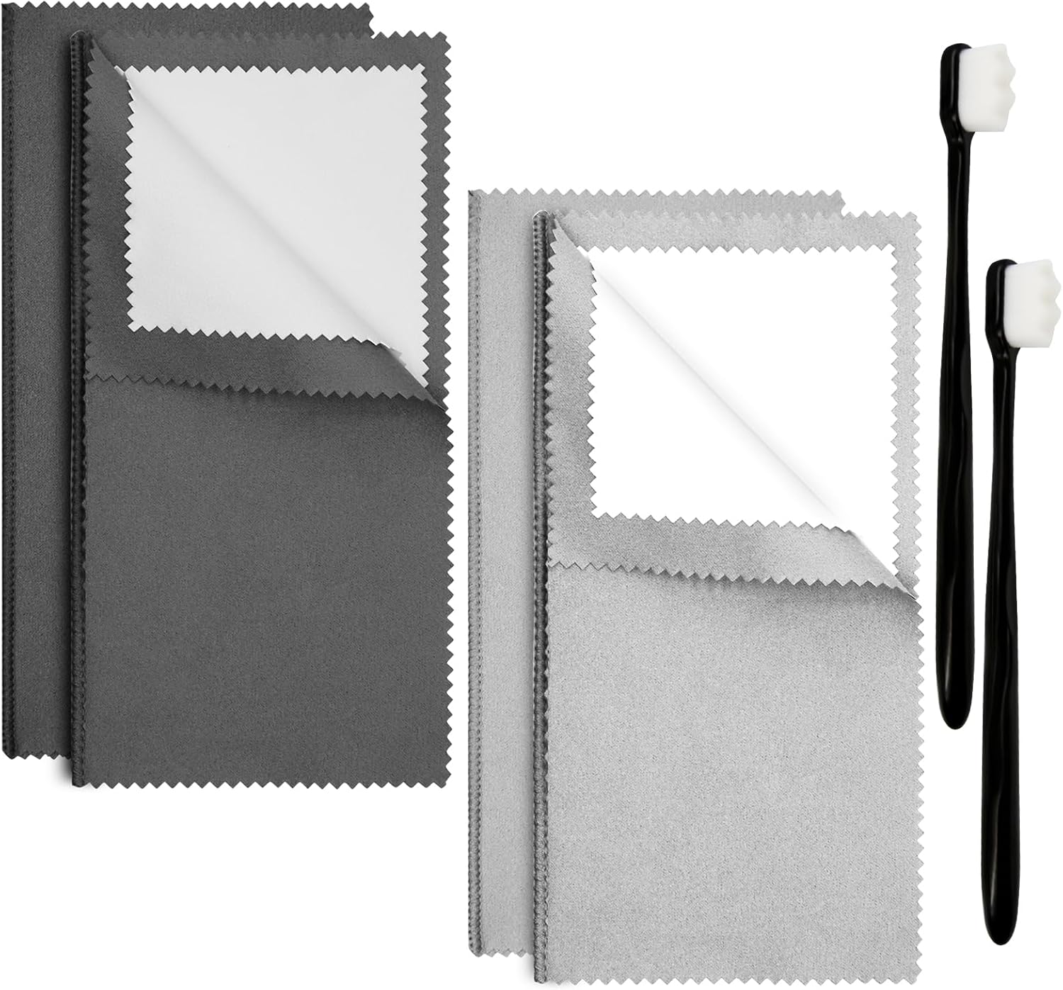 6Pcs Jewelry Cleaning Tool, Jewelry Cleaning Kit Includes 2 Jewelry Cloths & 2 Ultra-Soft Brushes, Polishing Cloth for Gold Diamonds Platinum Gemstones Coins