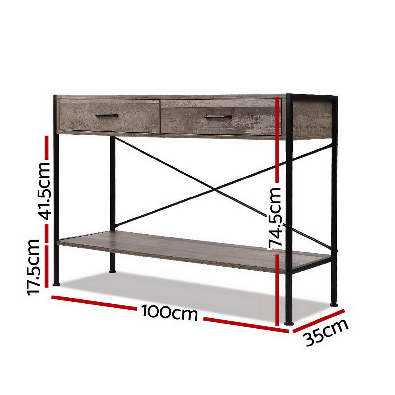 Artiss Console Table 2 Drawers Walnut Marconi — image 4