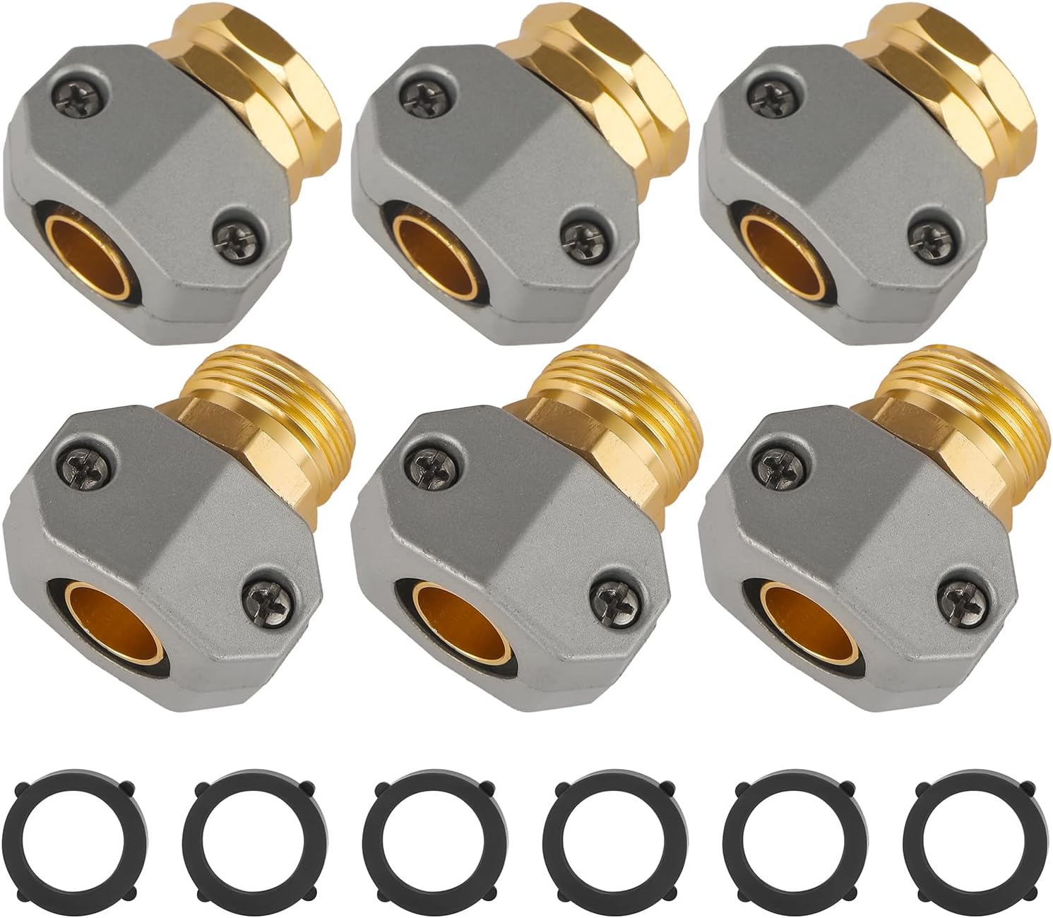 Garden Hose Repair Kits, 3 Sets Aluminum Alloy Water Hose Connector, Fit 3/4" and 5/8" Garden Hose, Male and Female Hose End Repair Fittings Replacement, Hose