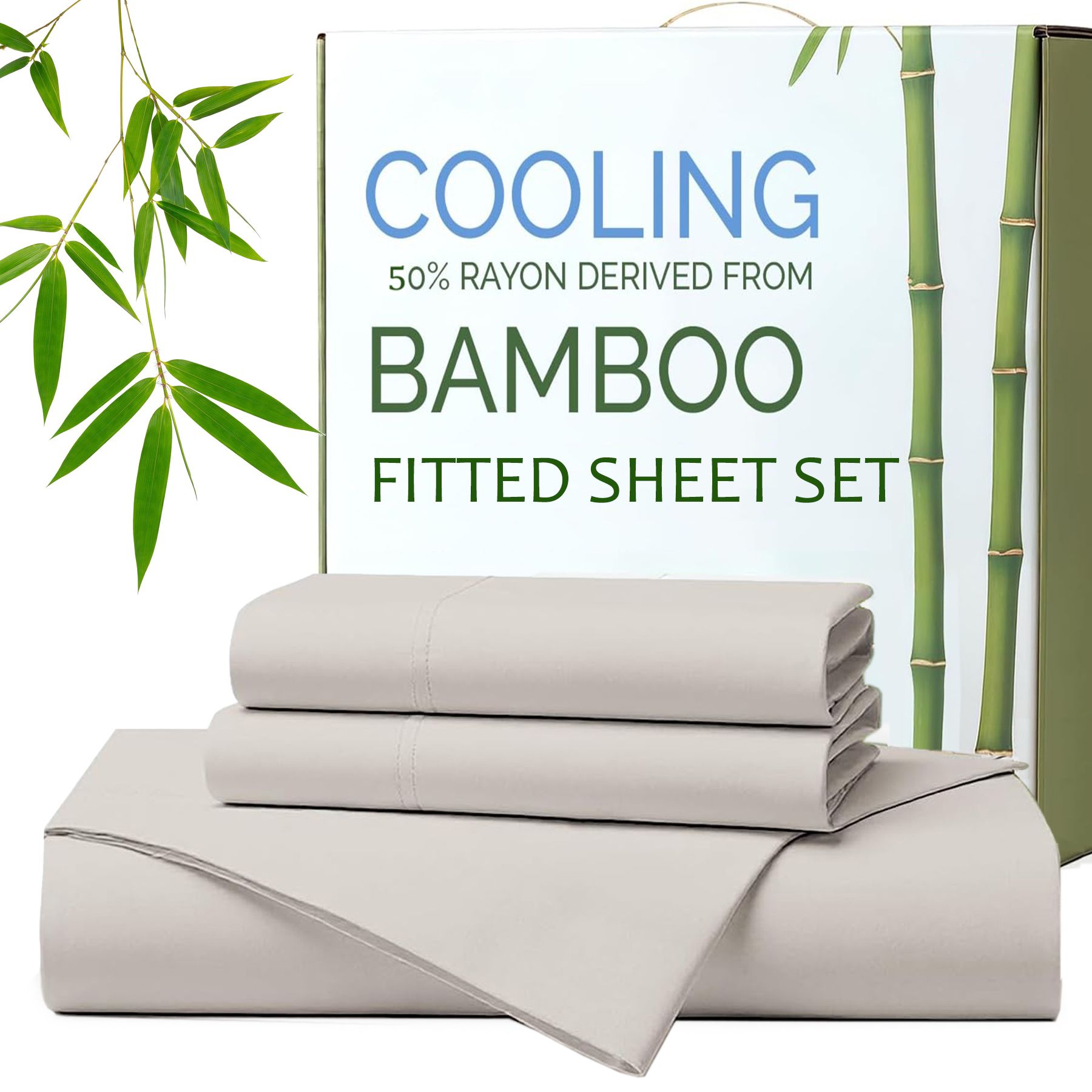 Hotel Breathable Bamboo Fitted Sheet & Pillowcase-3 Piece-Ultra Soft 2000TC Breathable Fitted Bed Sheets Set with 40 Centimetre Deep Pocket-Cooling Sheets for