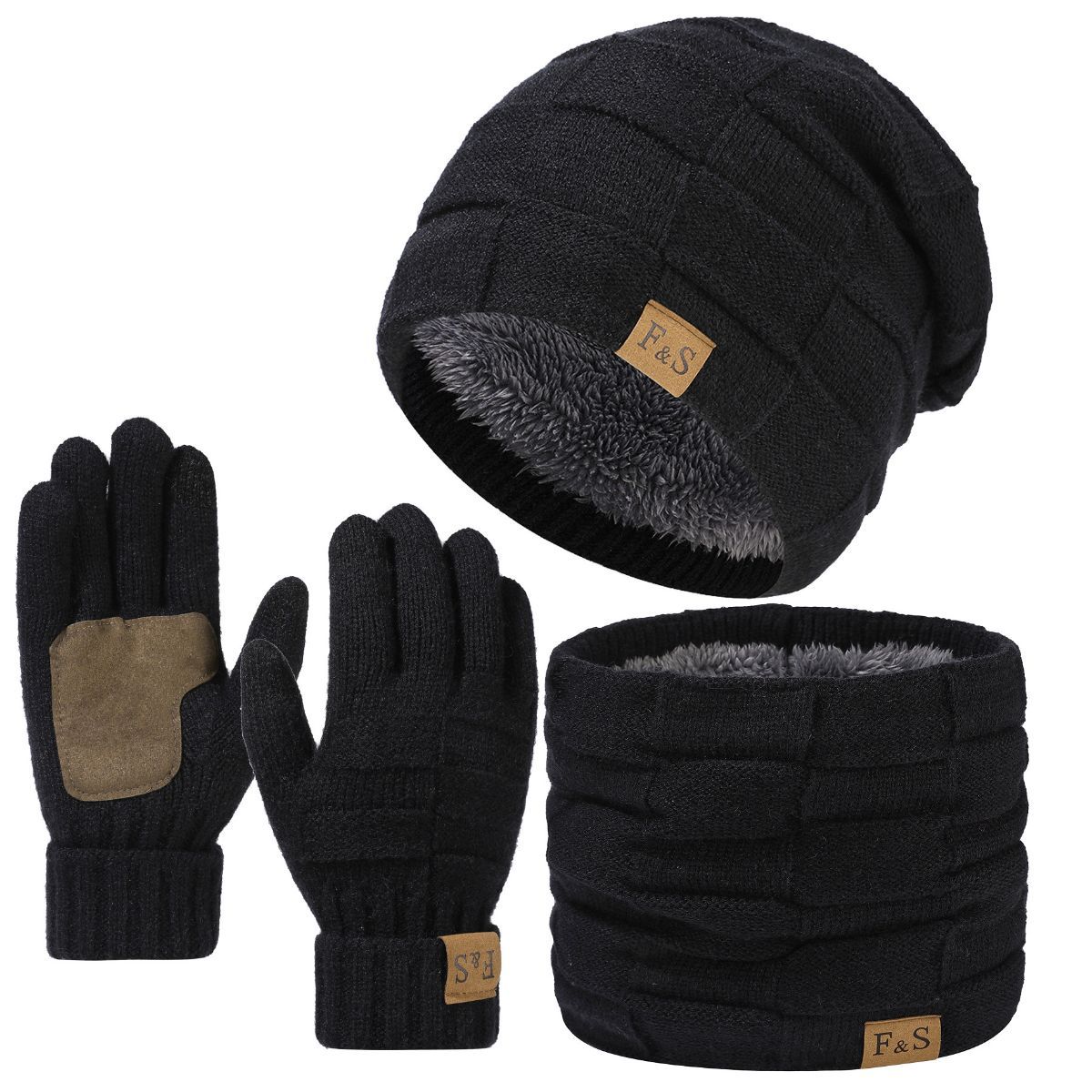 Men'S Winter Hat Men'S Gloves Men'S Scarf Winter Hat And Gloves Set Men'S - Blue - Size L
