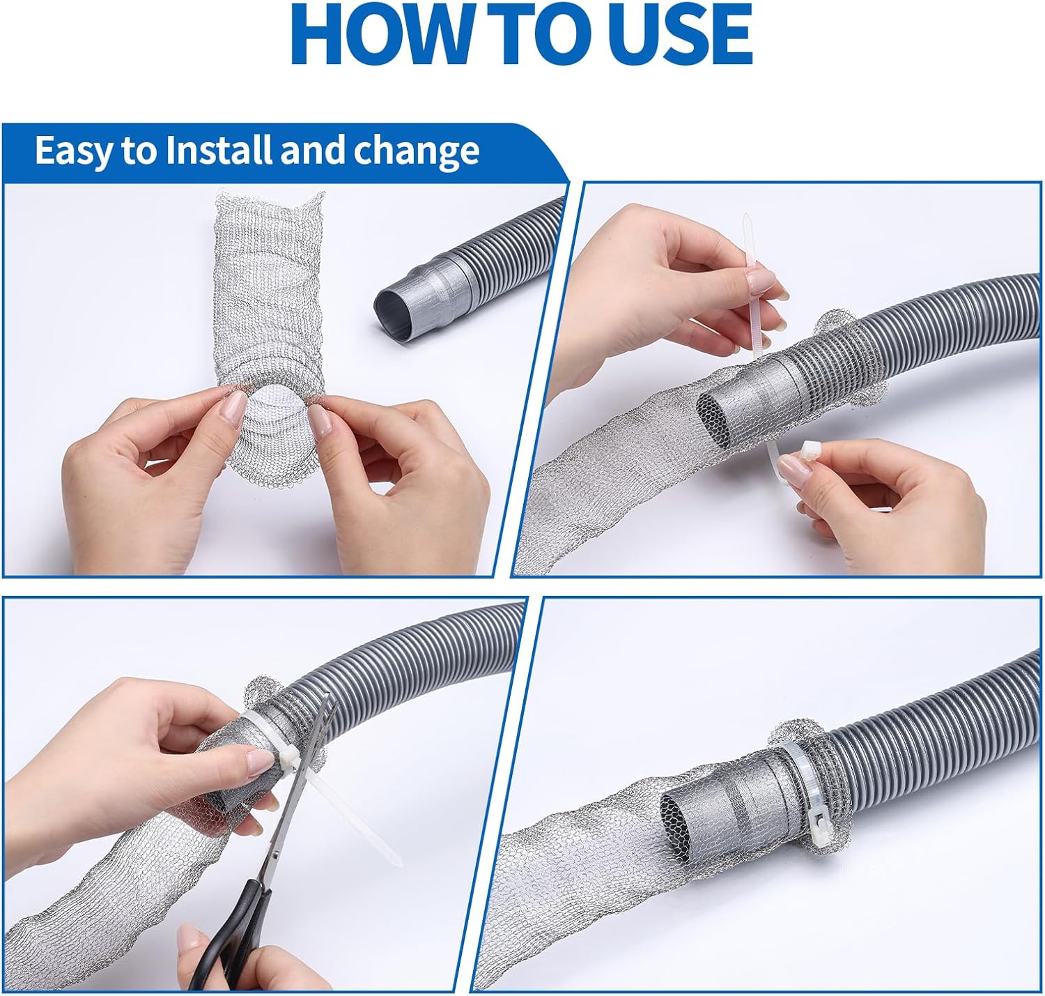 40 Pieces Lint Traps Stainless Steel Washing Machine Lint Snare Traps Laundry Mesh Washer Hose Filter with 40 Pcs Cable Ties — image 6