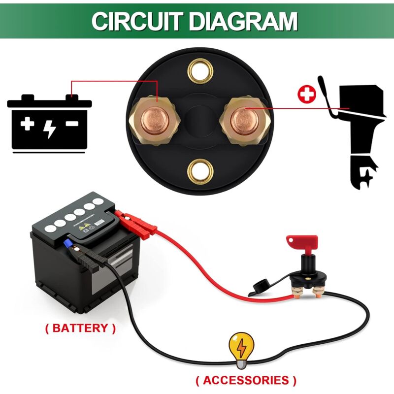 Isolator Switch 12V/24V Battery Isolator Disconnect Max 200A For Car, Truck, Boat, Vehicles Power Cut Off Kill Switch — image 4