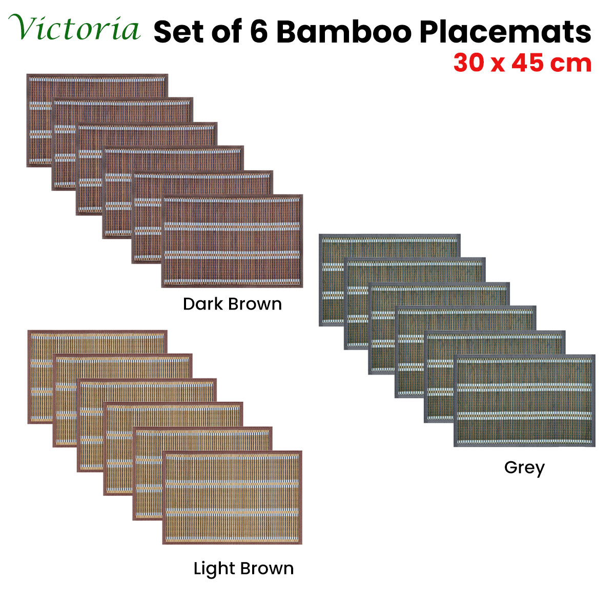 Set of 6 Victoria Bamboo Table Placemats 30 x 45cm Grey/Silver โ image 2