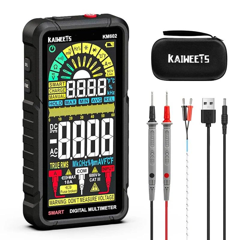 KAIWEETS Smart Multimeter Rechargeable Electrical Tester with Auto Ranging Digital Voltmeter Measures Voltage Current Resistance Continuity Capacitance