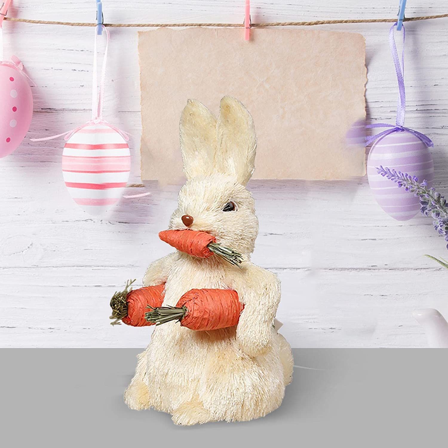 Easter Figurine Bunny Cute Straw Bunny Party Home Table Decorations Easter Decor Figurines Home Ornaments (White) — image 2