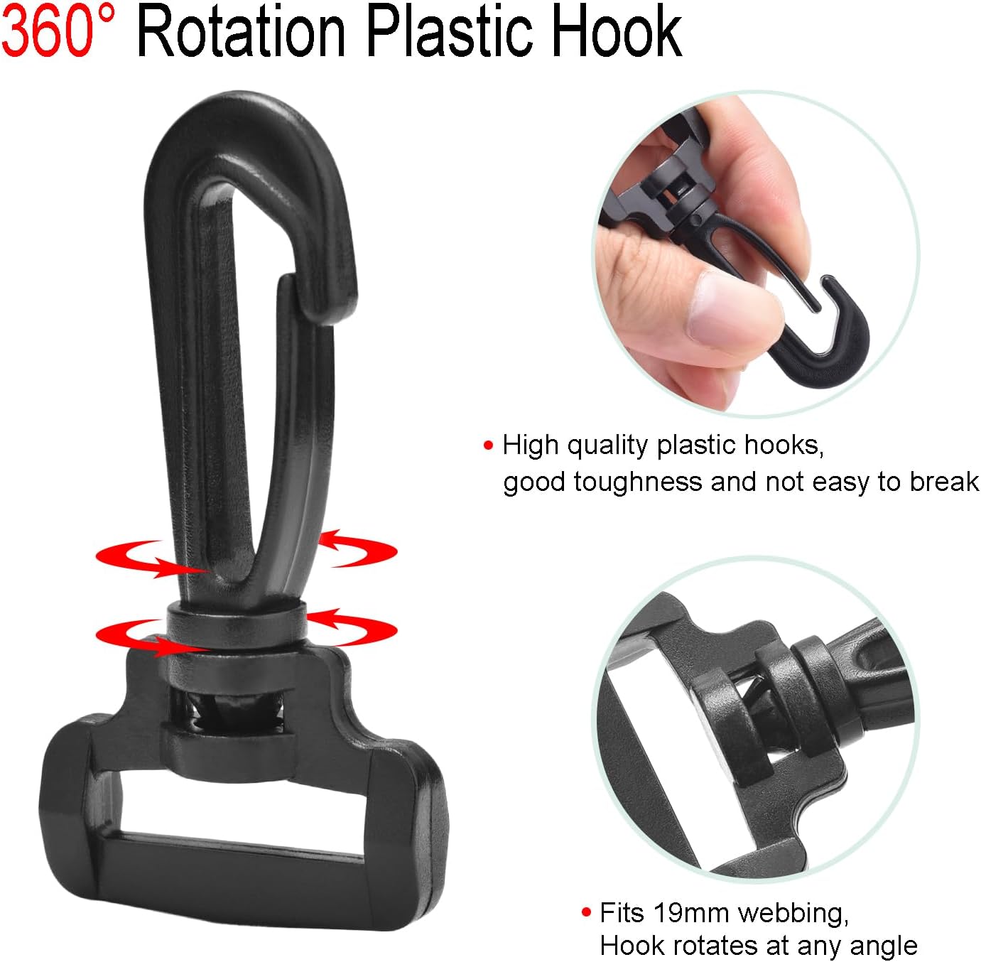 CooBigo 12PCS Plastic Swivel Snap Hook Clips for Purse,1 Inch Rotary Clasp Purse Strap Hardware for Bag Making Nylon Webbing Hook Backpack Strap Clip Lanyard — image 3