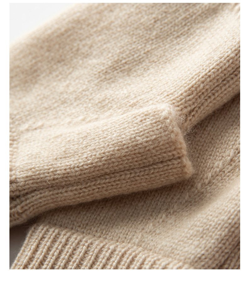 Beige Color Block Cashmere Fingerless Gloves for Women Autumn Winter Outdoor Cold Protection Warm Knitted Gloves — image 3