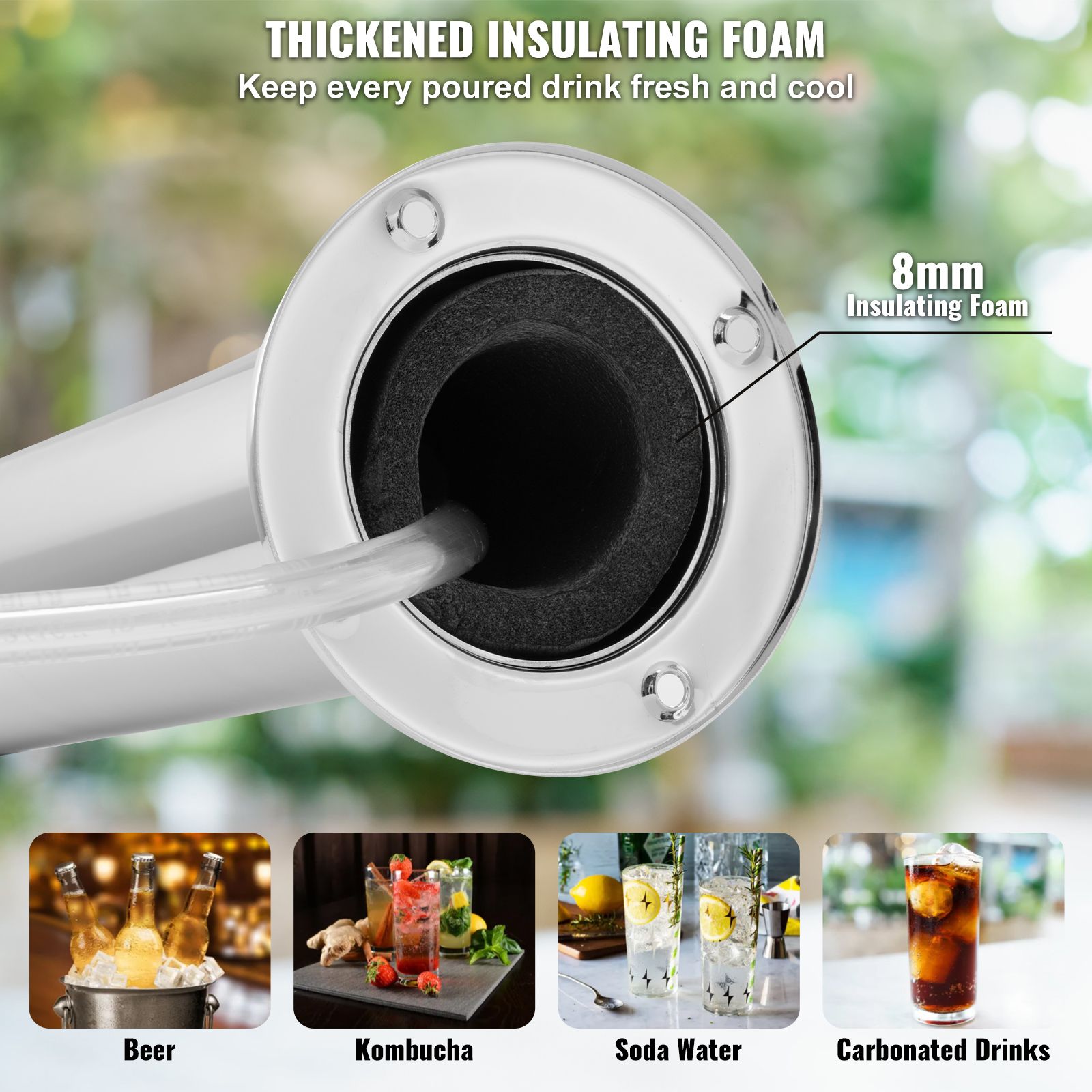 Dual Taps Draft Beer Tower Dispenser, Stainless Steel Keg Beer Tower, Kegerator Tower Kit with Pre-Assembled Tubing and Self-Closing Faucet Shanks for Party — image 3