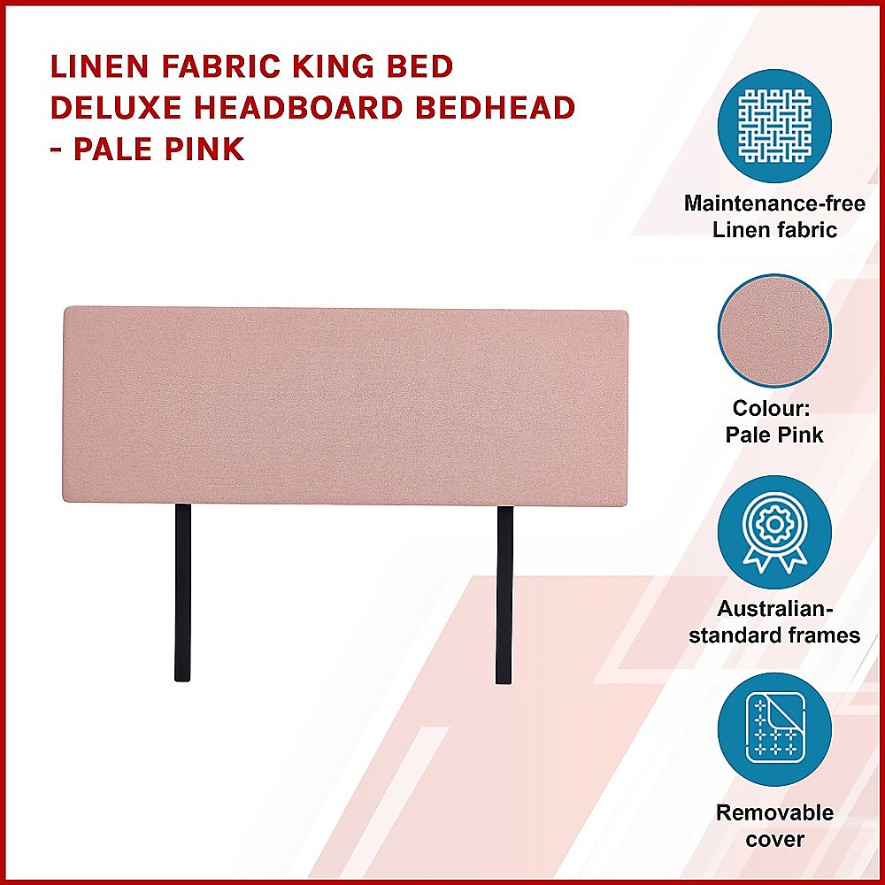 Linen Fabric King Bed Deluxe Headboard Bedhead - Pale Pink โ image 4