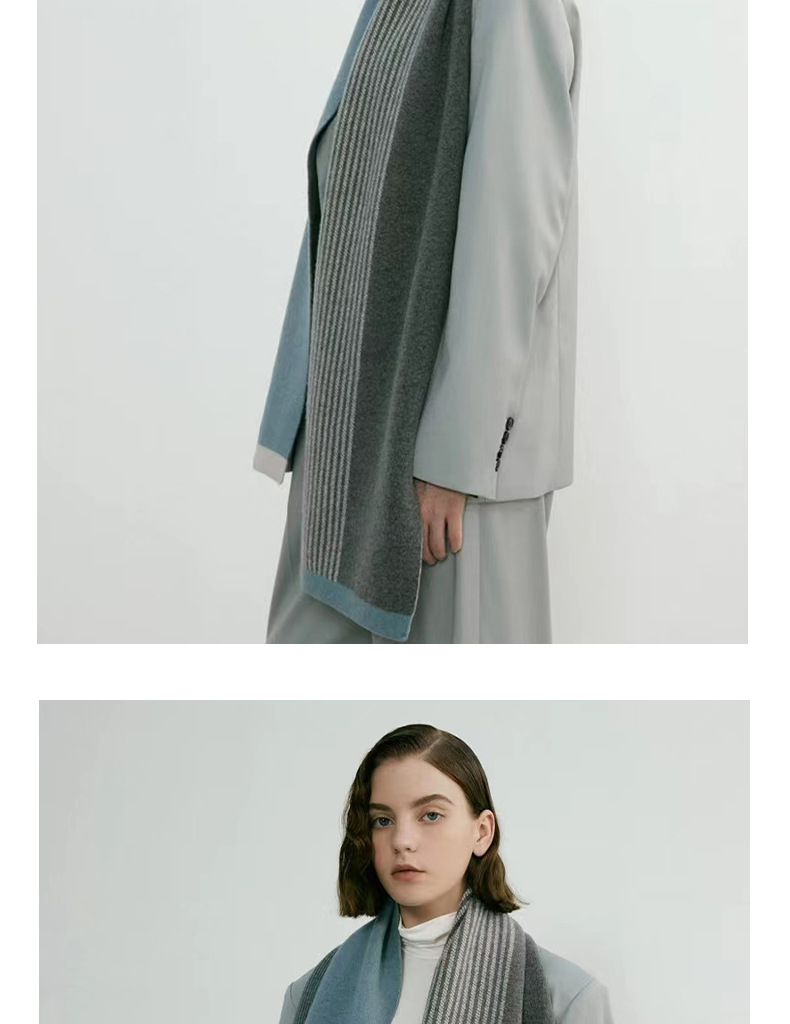 Blue Elegant Color Block Striped Scarf -Men's & Women's Versatile, Winter Warmth 165x29cm โ image 3