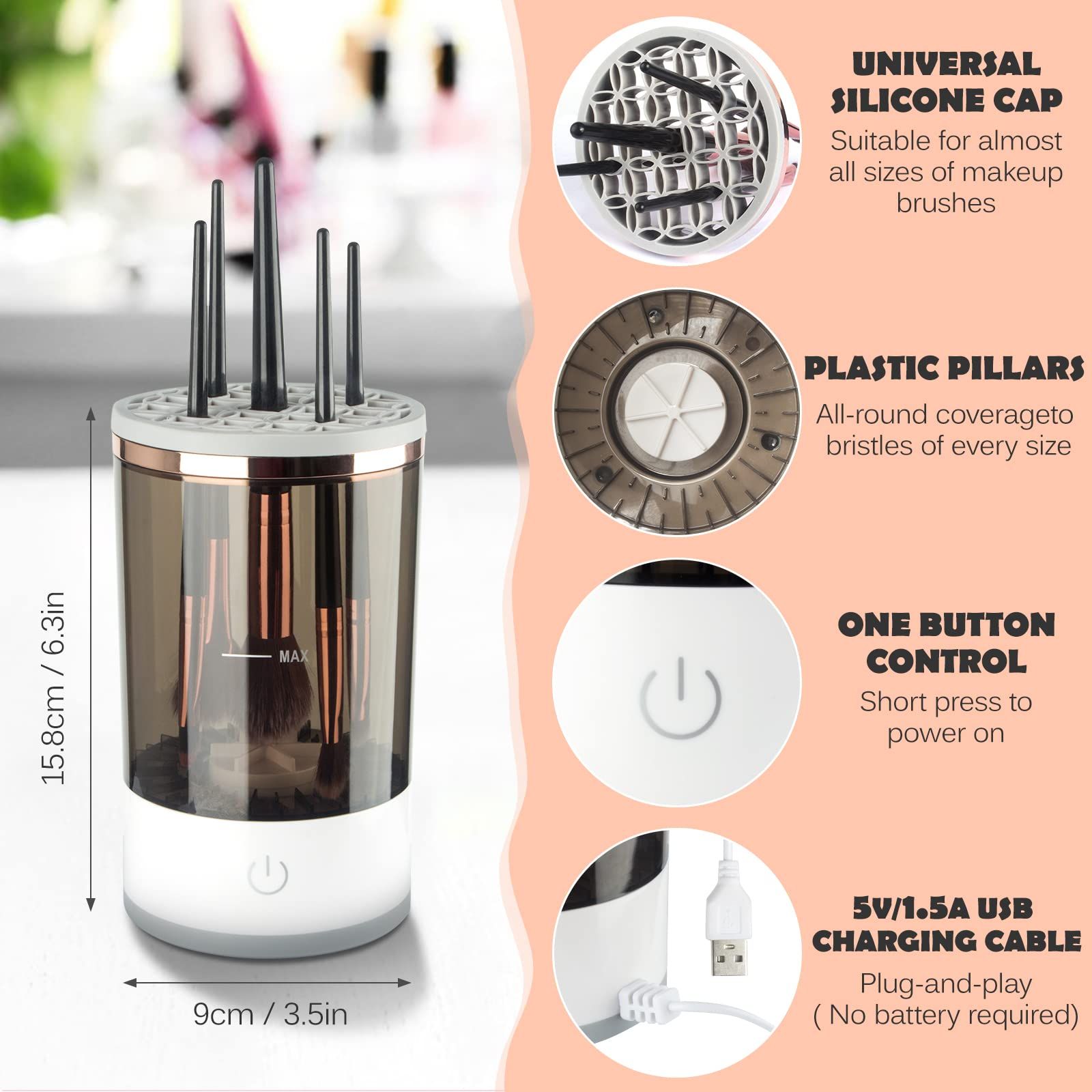 Electric Makeup Brush Cleaner, Makeup Brush Cleaner Machine with Brush Clean Mat, Automatic Cosmetic Brush Cleaner Makeup Brush — image 2