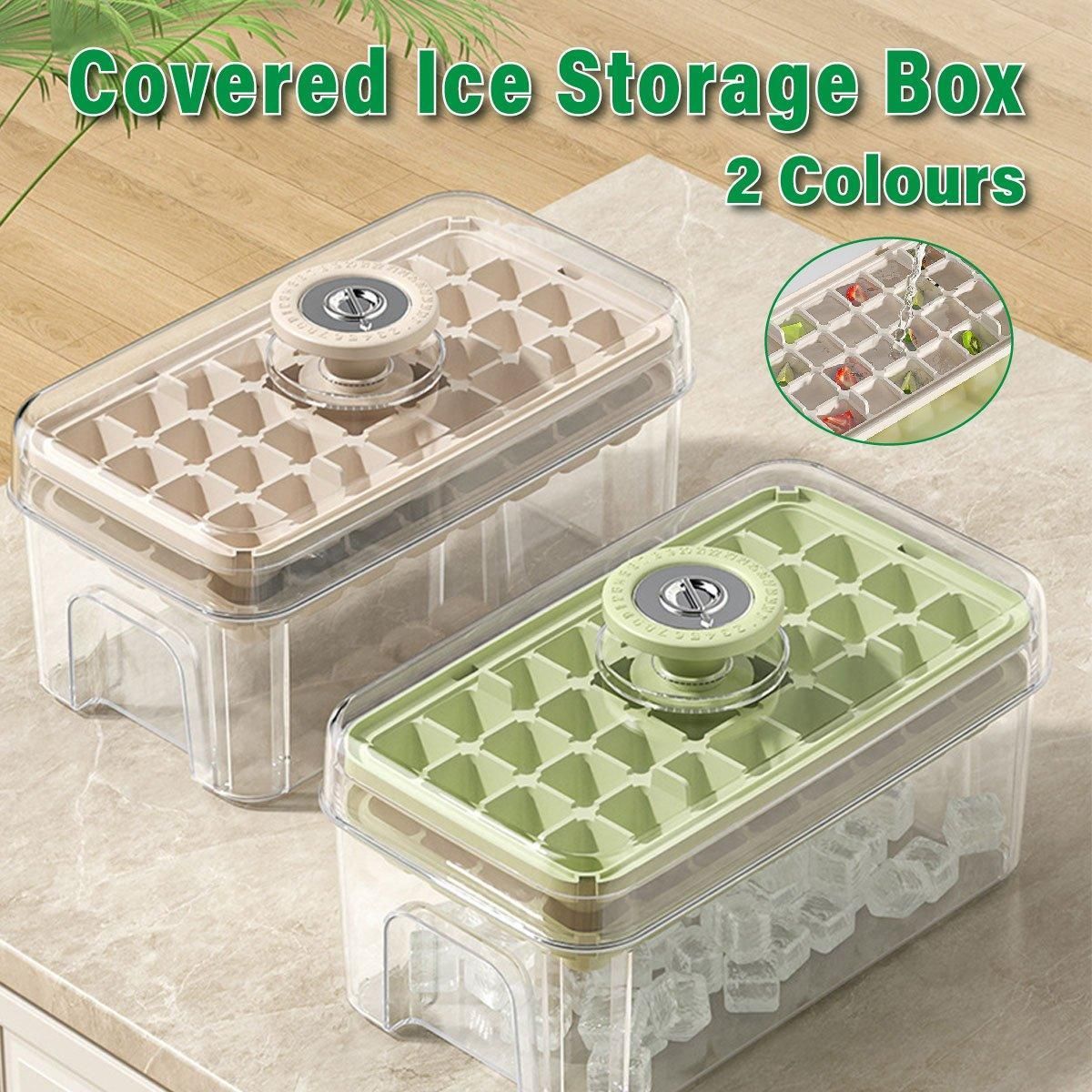 Large Capacity Food Grade Ice Cube Mold with Lid Household Ice Storage Box - Beige โ image 2