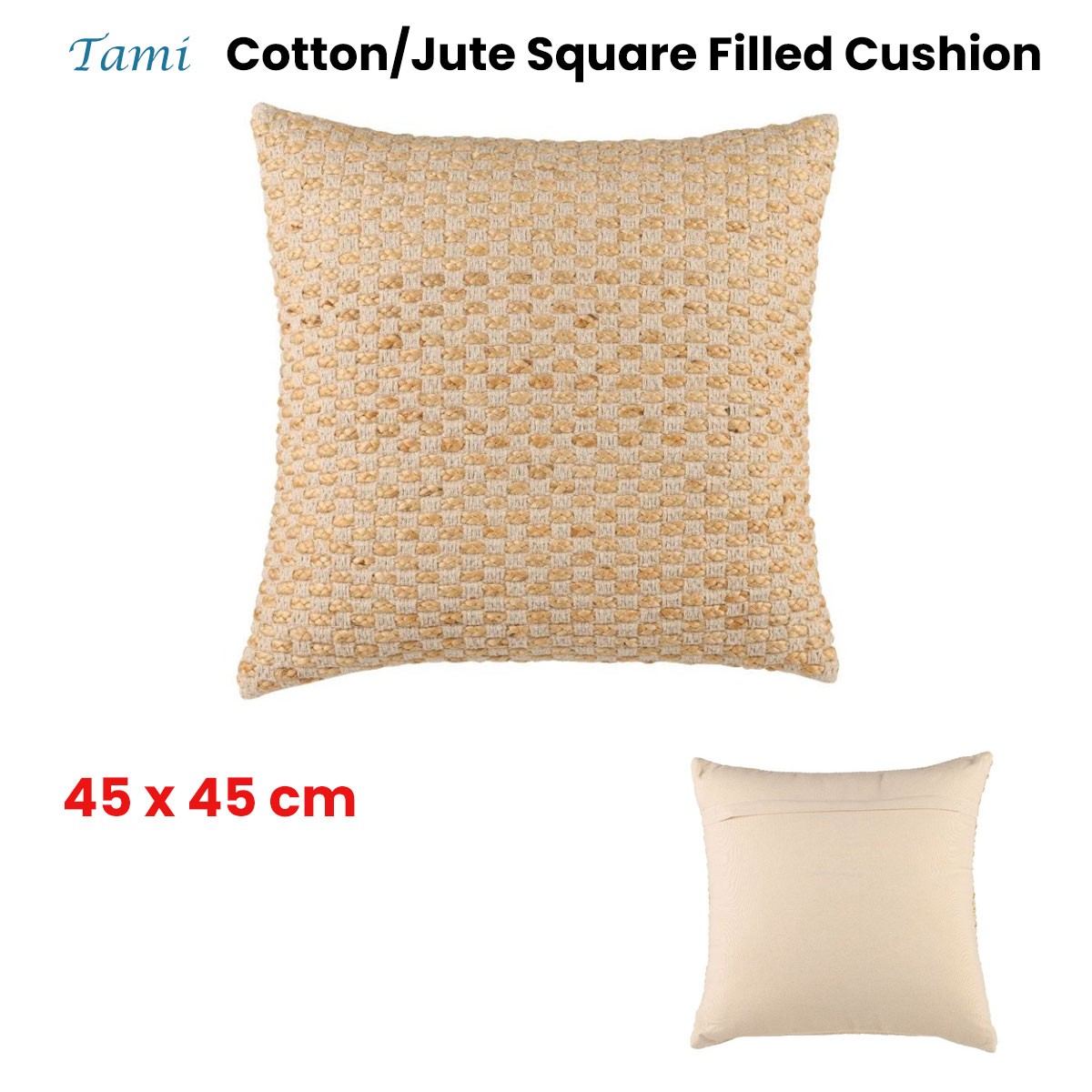 Accessorize Tami Cotton/Jute Square Filled Cushion 45cm x 45cm โ image 2