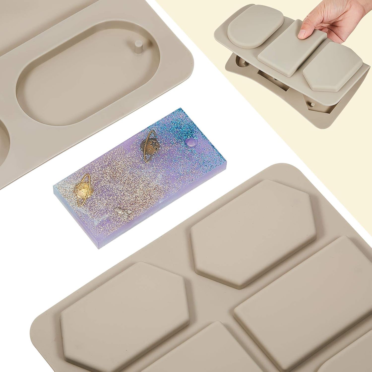 2 Pcs Silicone Wax Melt Molds Silicone Resin Keychain and Wax Sachets Epoxy Casting Jewelry Making Molds with Hanging Holes for DIY Jewelry Handicrafts — image 4