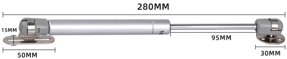 2 pieces - Gas Spring - Softclose Door Fitting - 120N - Zinc Alloy - Silver - Telescopic Cabinet Door Gas Spring - Hydraulic Support - Door Lift Damper for — image 4